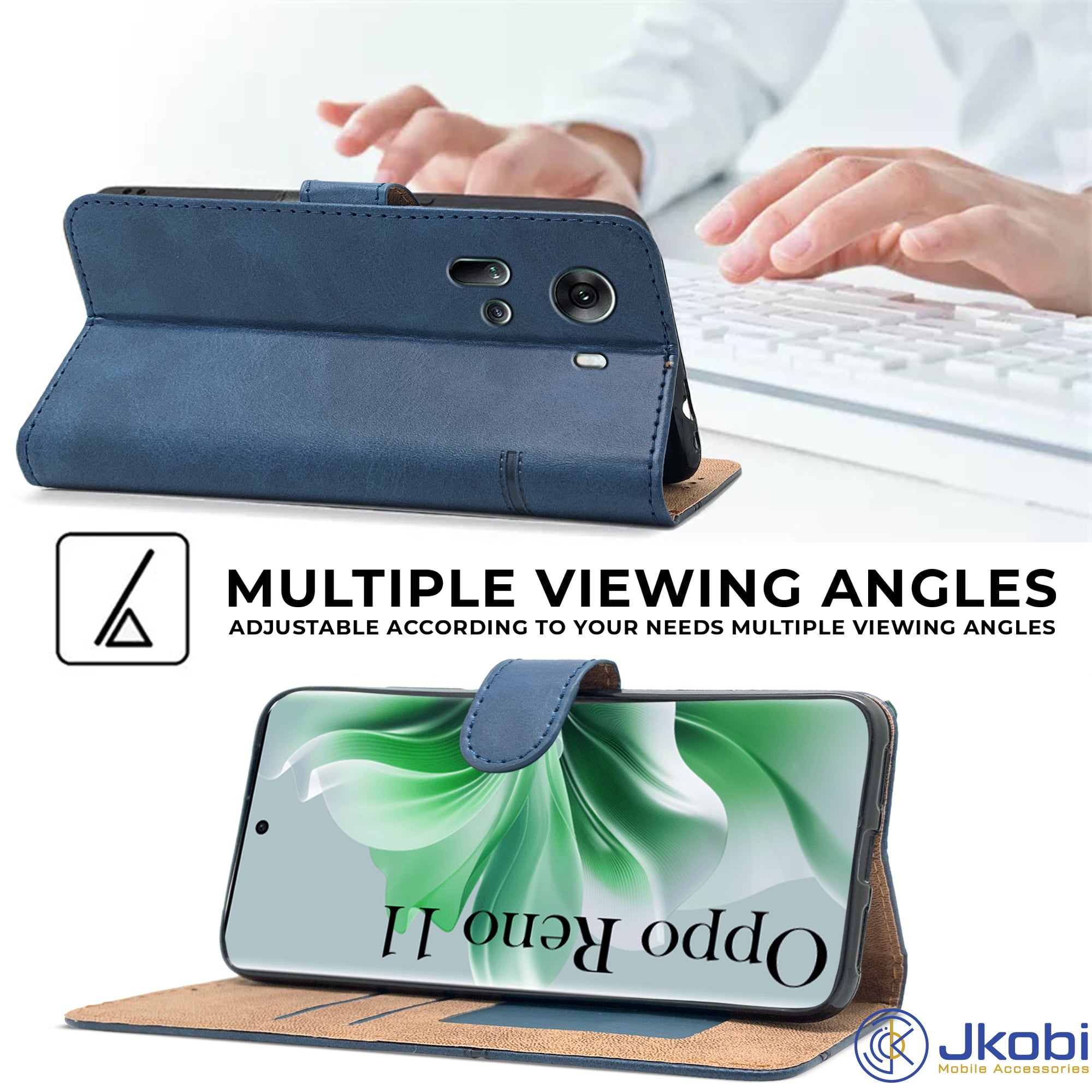 For Oppo Reno11 5G Flip Cover Case (Stitched Leather with Magnetic Closure)