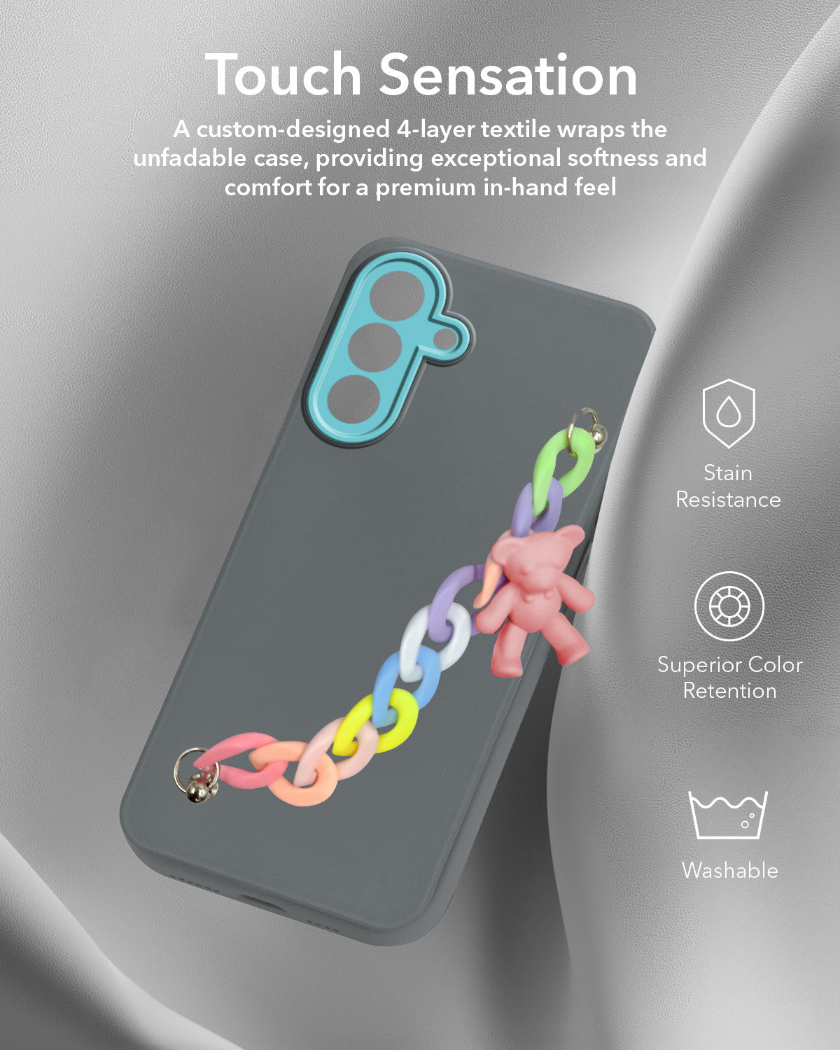 For Samsung Galaxy A26 5G Back Cover Case Silicone (Matte Finish |Wrist Hanging Chain | Teddy Bracelet Charms | Full Camera Protection)