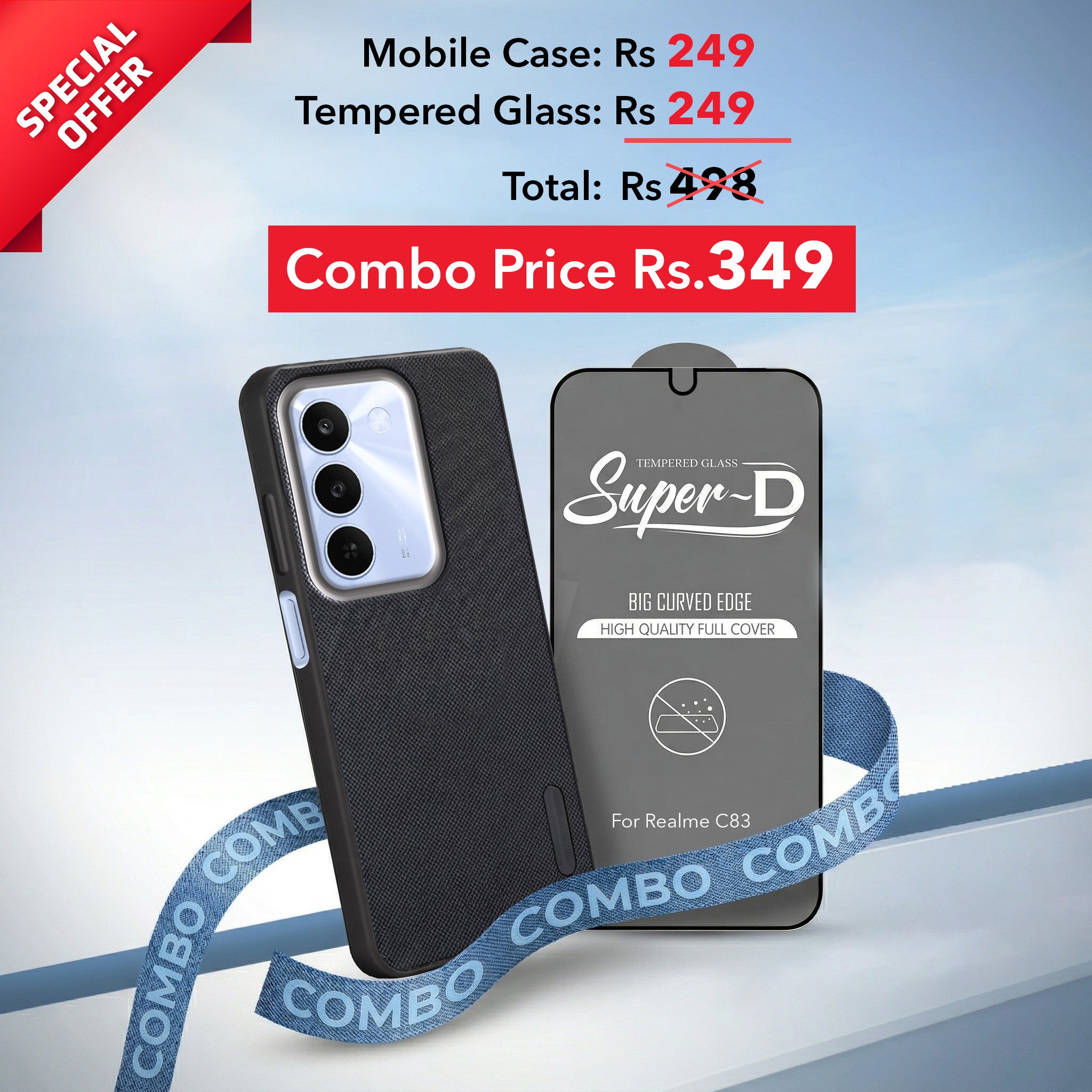 For Realme C83 5G Combo (Textured Grip Design | Micro-Fiber Cloth Inside | Oleophobic Coating Screen Glass)