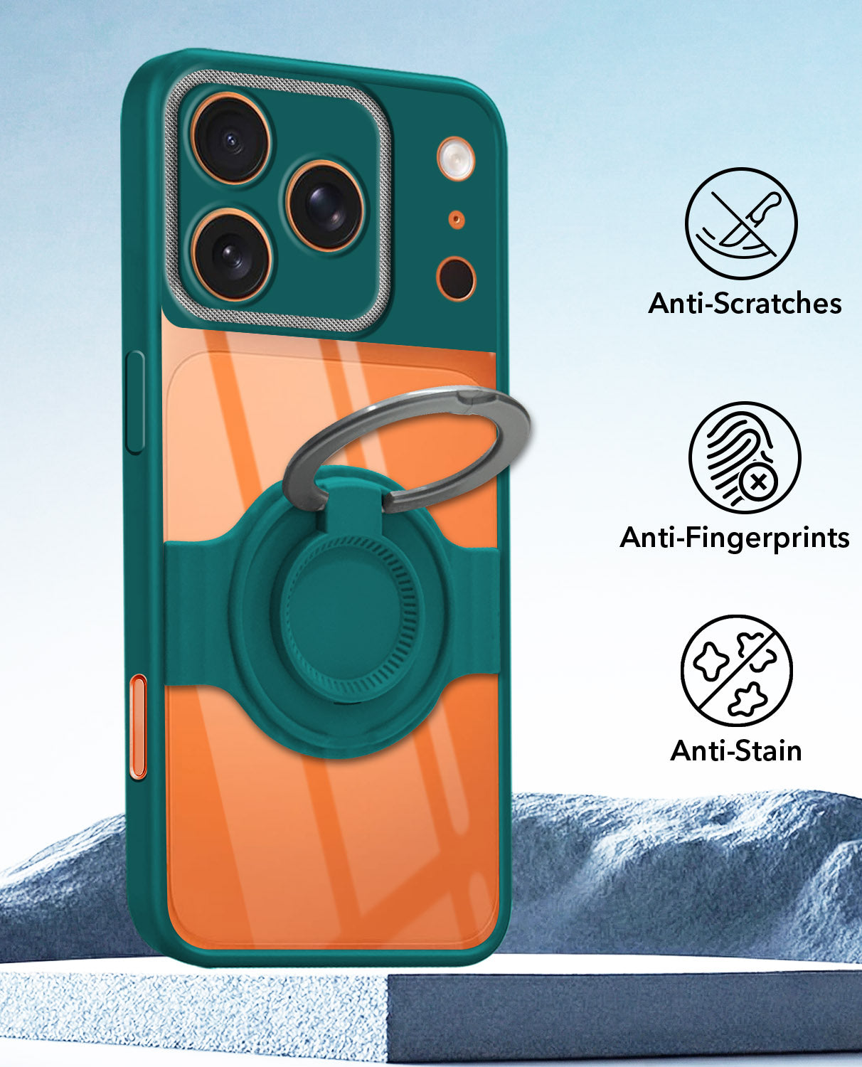 For Apple iPhone 17 Pro Max Back Cover Case with stand (Built-in Ring Holder Kickstand | Lifetime Anti Yellow | Camera Protection)