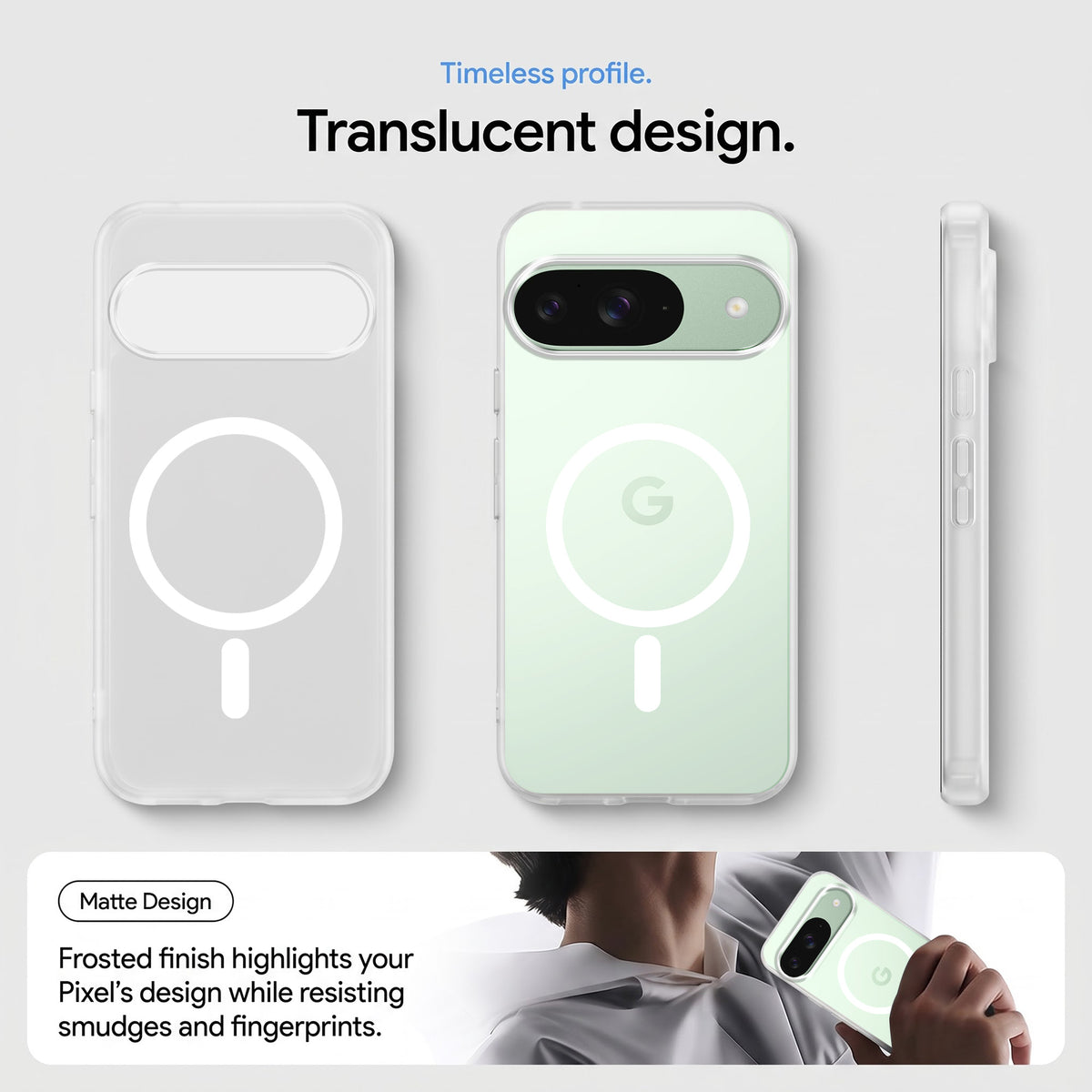 For Google Pixel 9 Matte Finish Back Case Cover (MagSafe Compatible | Translucent Soft Touch | Slim and Unbreakable)