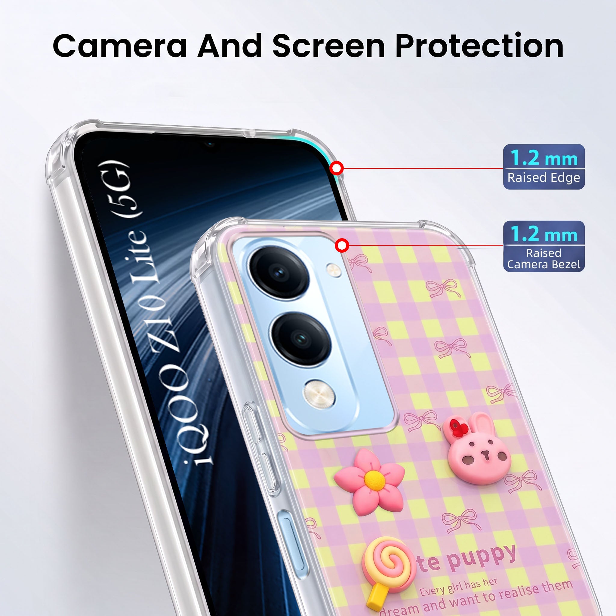 For Vivo iQOO Z10 Lite Back Cover Case (3D Cute Cartoons | Hard Back Side Soft | Matte Premium Finish | HD Printing)