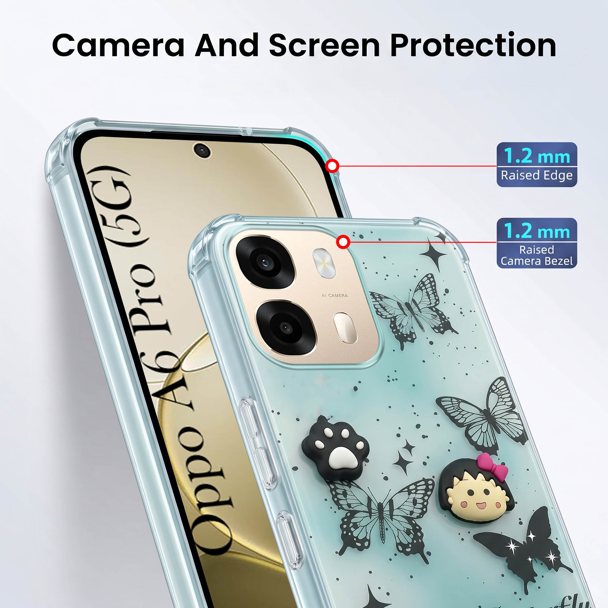 For Oppo A6 Pro Back Cover Case (3D Cute Cartoons | Hard Back Side Soft | Matte Premium Finish | HD Printing)