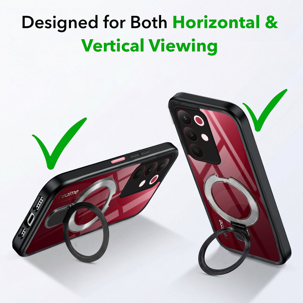 For Realme 15X Back Cover Case (Kick Stand Ring Holder | Life time Anti Yellow | Camera Protection)