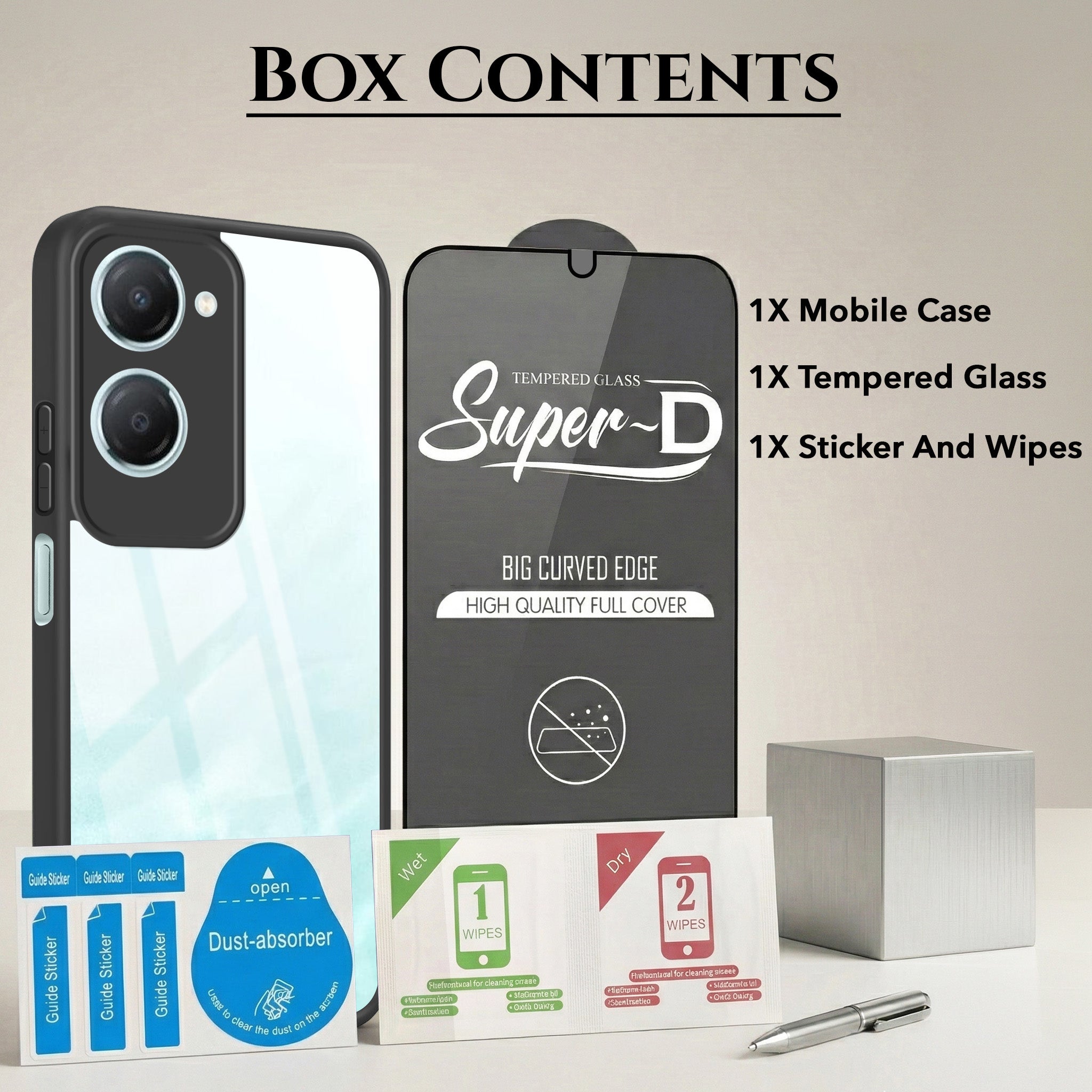 For Vivo iQOO Z9 Lite Combo with Back Cover and 9H Tempered Glass ( Lifetime Anti-Yellow | Crystal Clear Shockproof | Oleophobic Coating Screen Glass)