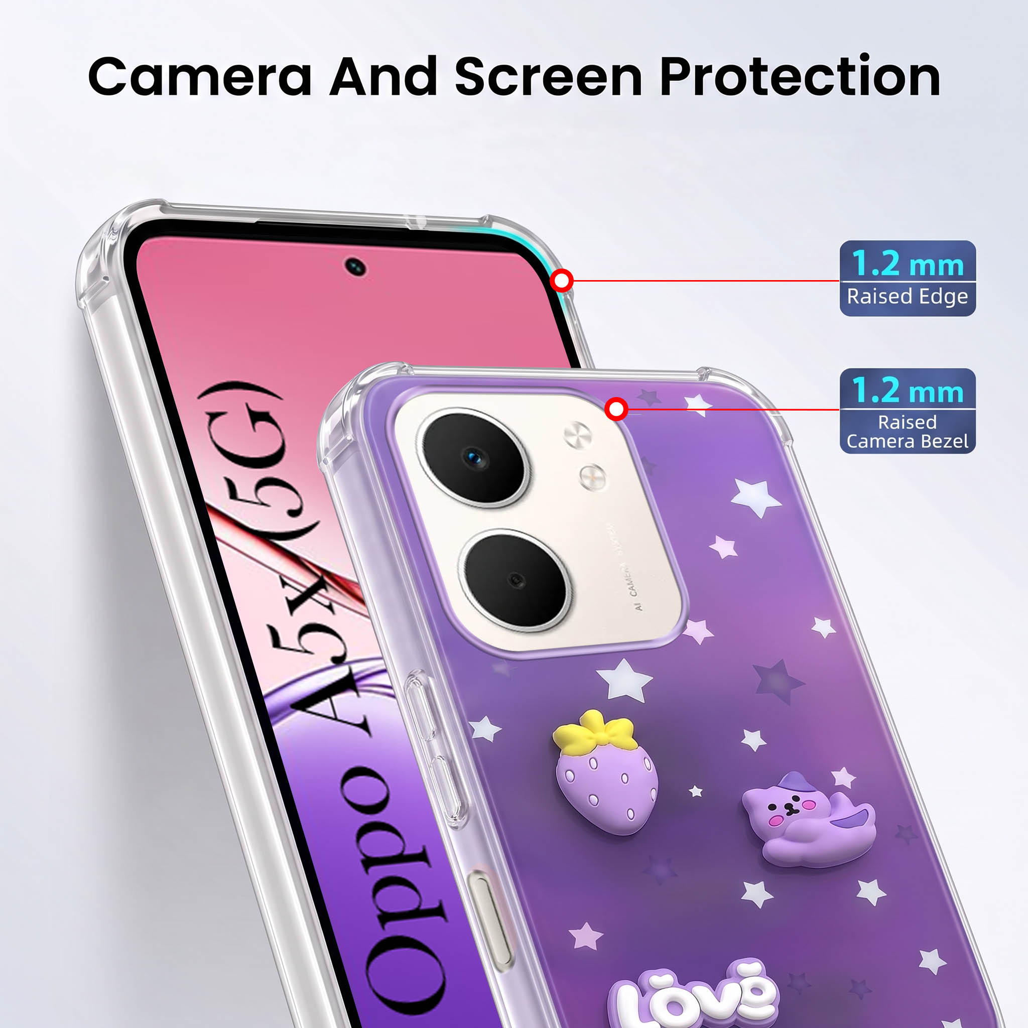 For Oppo A5X Back Cover Case (3D Cute Cartoons | Hard Back Side Soft | Matte Premium Finish | HD Printing)