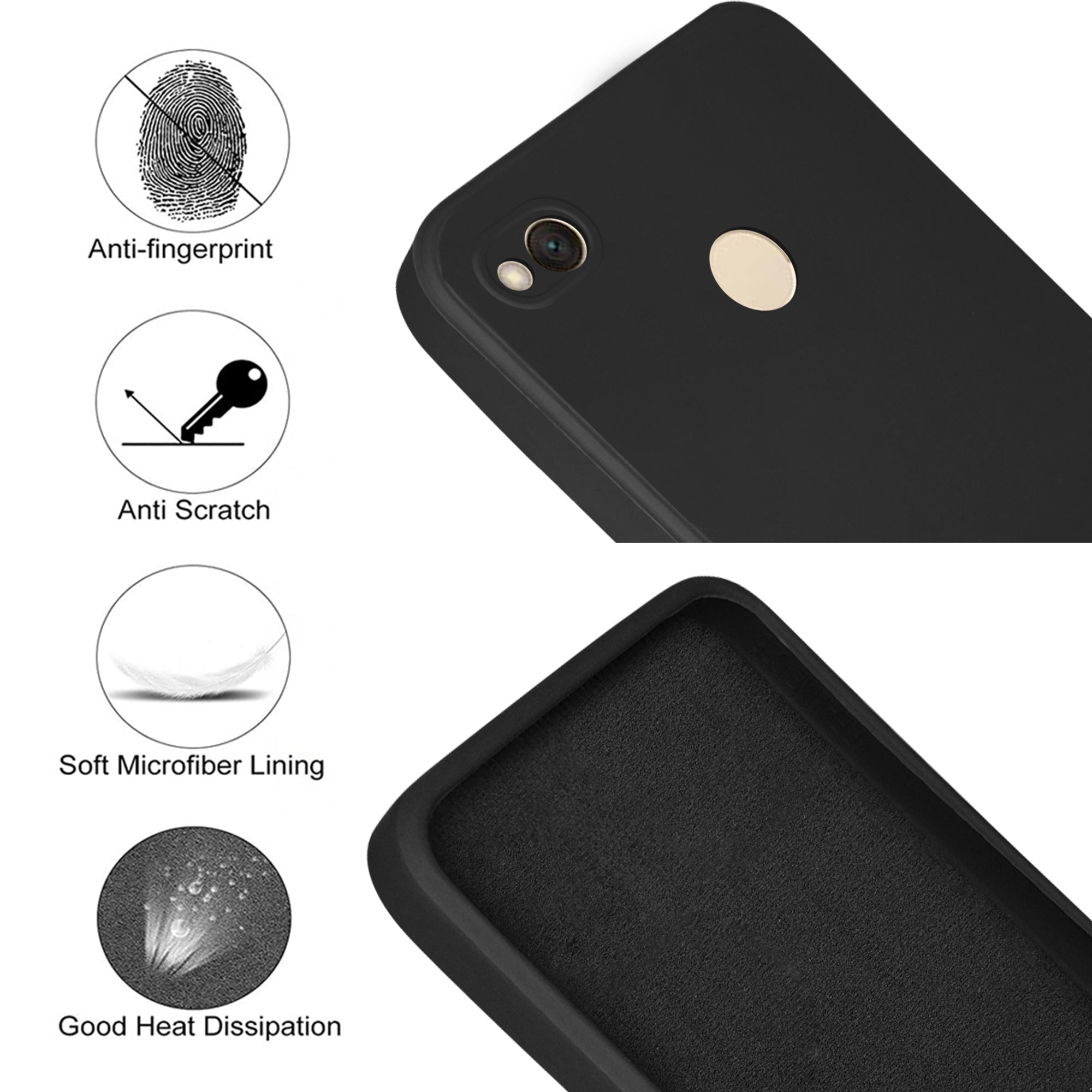 For Xiaomi Redmi 4X Back Cover Case (Matte Finish Silicone with Inside Fiber cloth |Black)