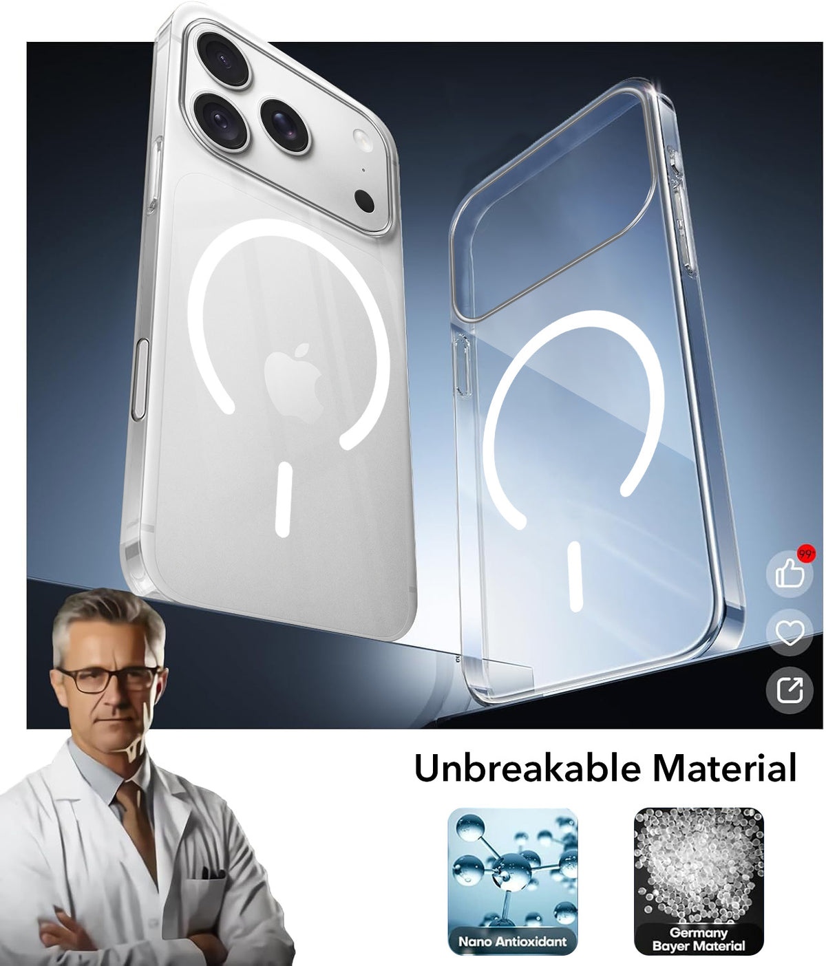 For Apple iPhone 18 Pro Back Cover Case Crystal Anti Yellow (MagSafe Wireless Charging Support |Camera Protection Bump)