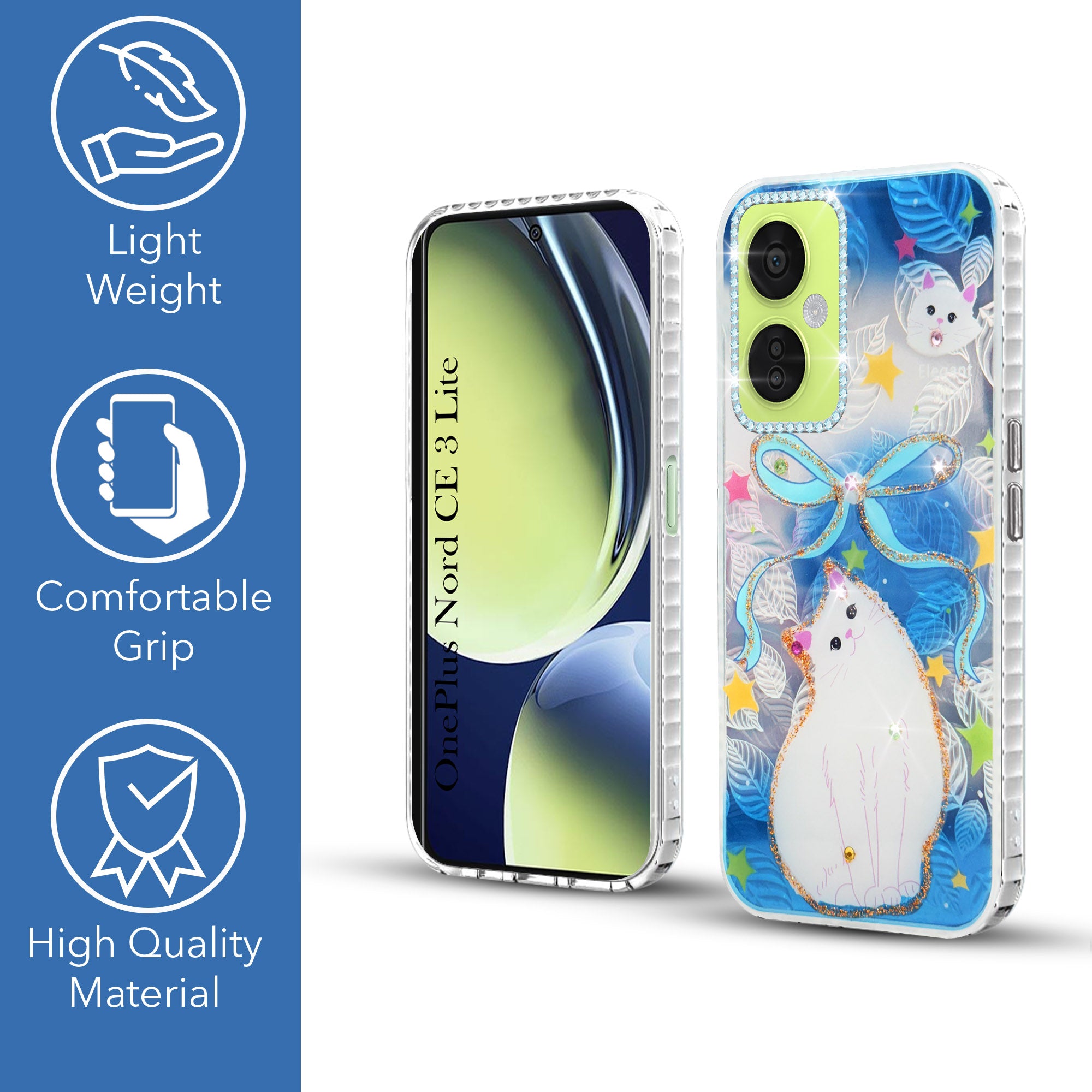 For OnePlus Nord CE 3 Lite Back Cover Case (Luxury Floral Glitter Cute Butterfly | Diamond Studded Camera Bump | Girls & Women Design)