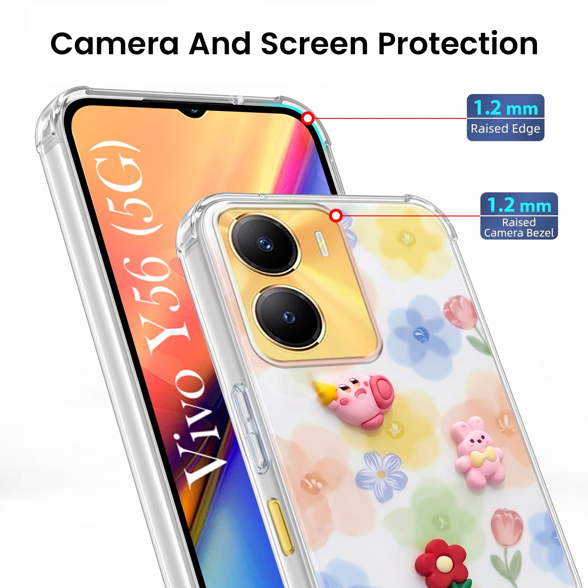 For Vivo Y56 5G Back Cover Case (3D Cute Cartoons | Hard Back Side Soft | Matte Premium Finish | HD Printing)