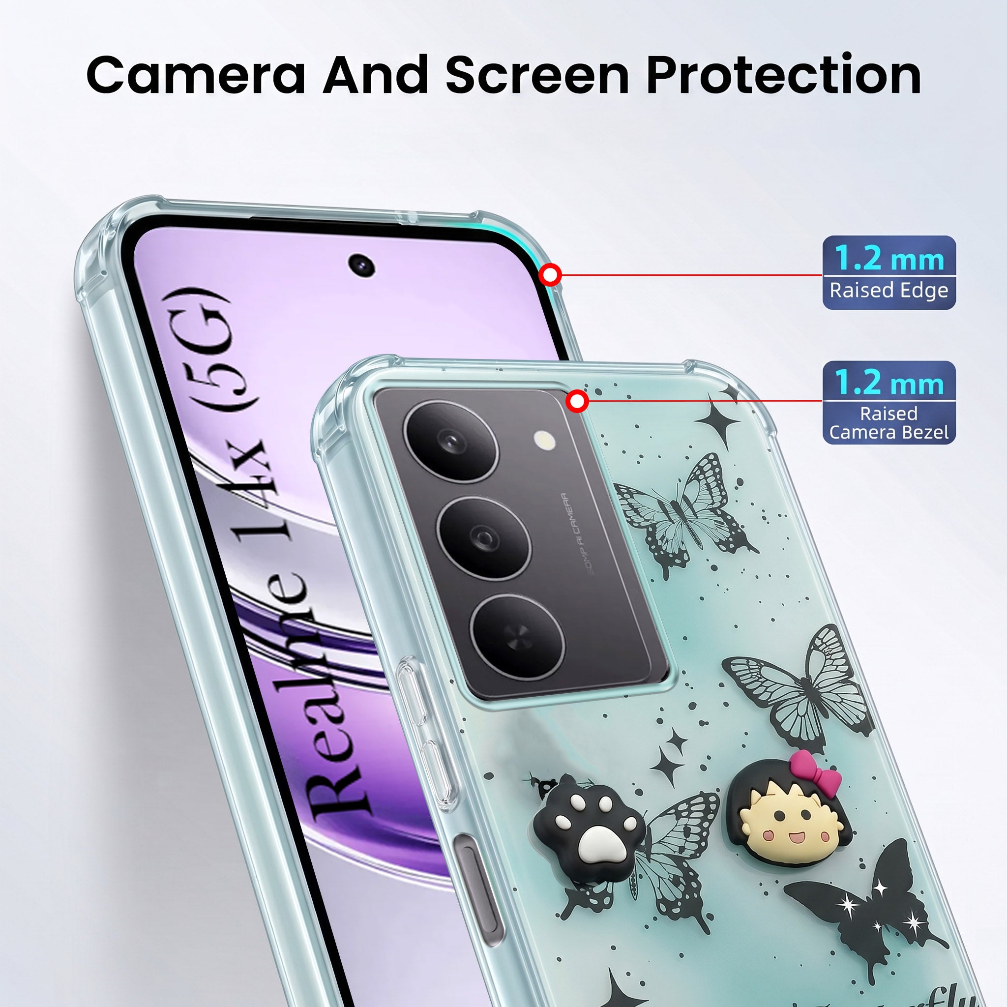 For Realme 14X Back Cover Case (3D Cute Cartoons | Hard Back Side Soft | Matte Premium Finish | HD Printing)
