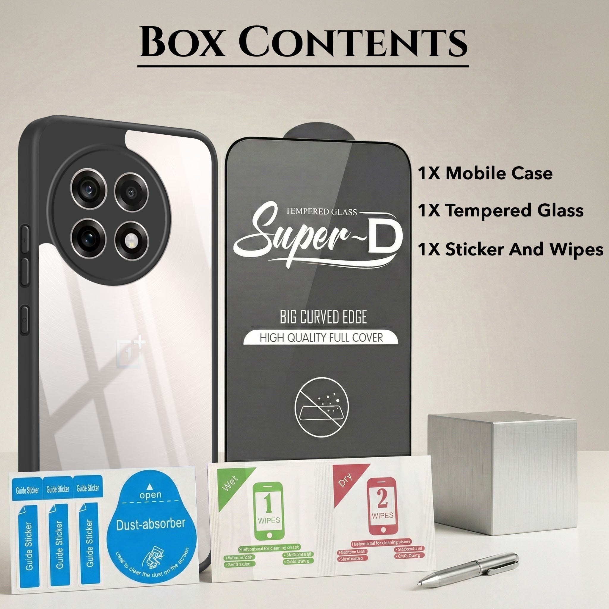For OnePlus 13R 5G Combo with Back Cover and 9H Tempered Glass (Lifetime Anti-Yellow | Crystal Clear Shockproof | Oleophobic Coating Screen Glass)
