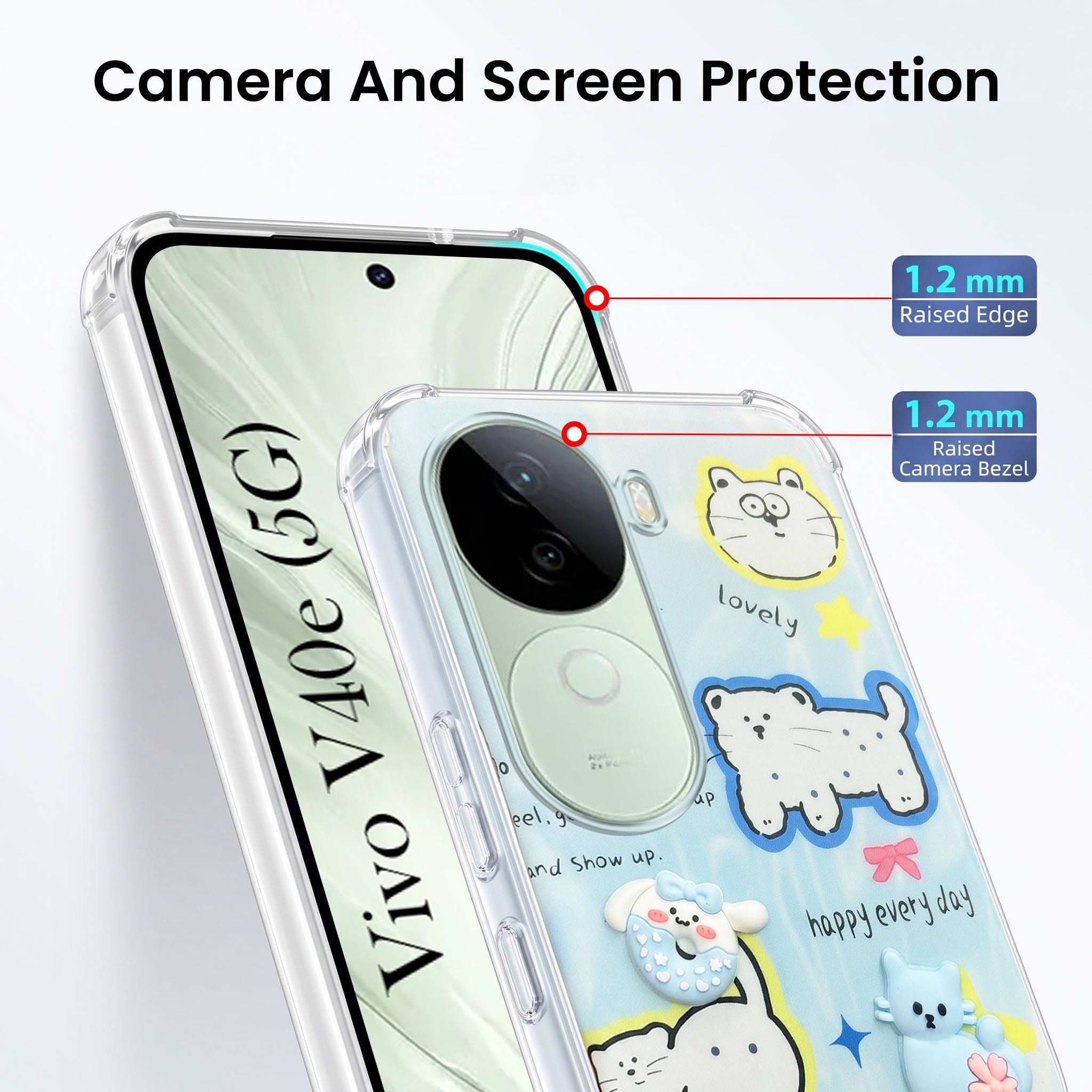 For Vivo V40e Back Cover Case (3D Cute Cartoons | Hard Back Side Soft | Matte Premium Finish | HD Printing)