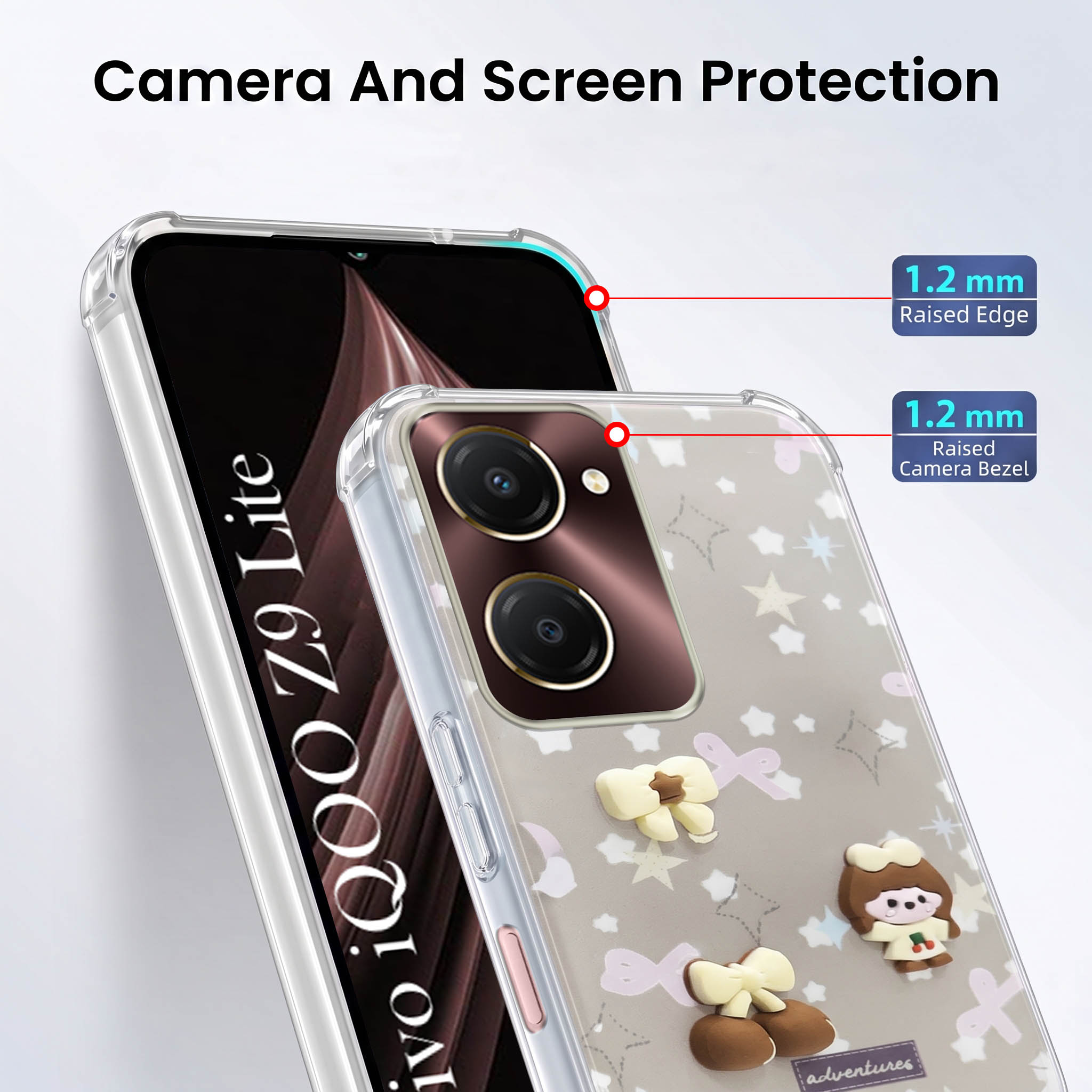 For Vivo iQOO Z9 Lite 5G Back Cover Case (3D Cute Cartoons | Hard Back Side Soft | Matte Premium Finish | HD Printing)