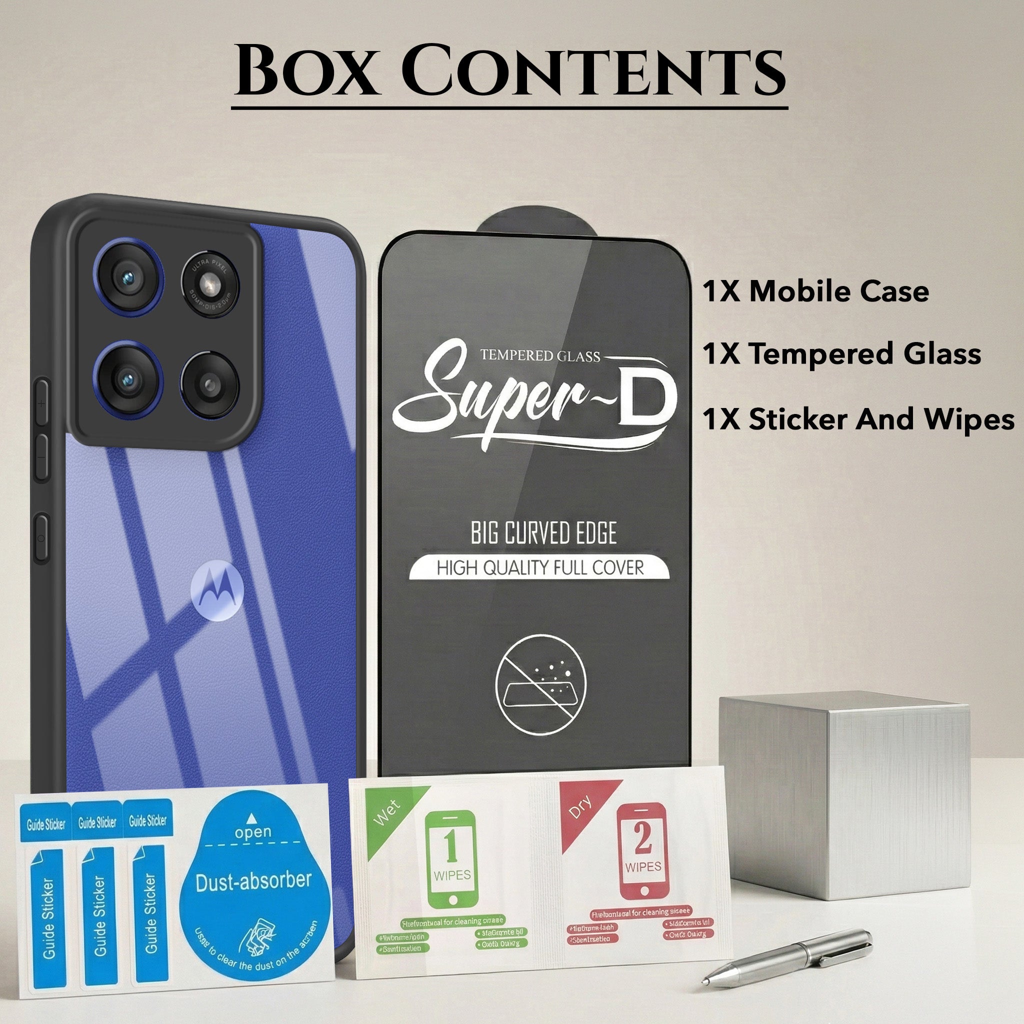 For Motorola Moto Edge 60 Stylus Combo with Back Cover and 9H Tempered Glass (Lifetime Anti-Yellow | Crystal Clear Shockproof | Oleophobic Coating Screen Glass)