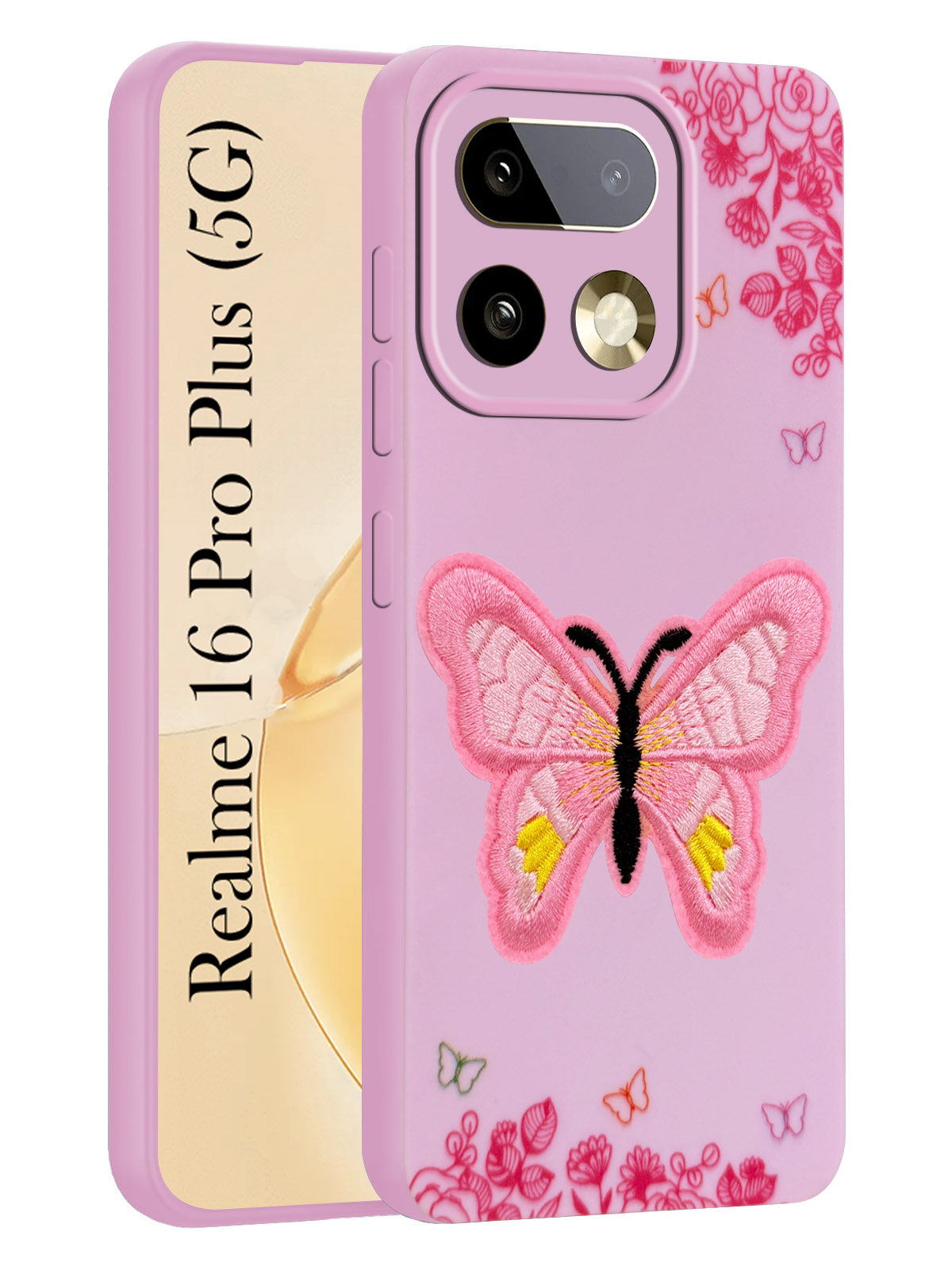 For Realme 16 Pro Plus 5G Back Cover Case (Soft Butterfly Embroidery | Women Teen Girls | Camera Protection| Matte Silicone)