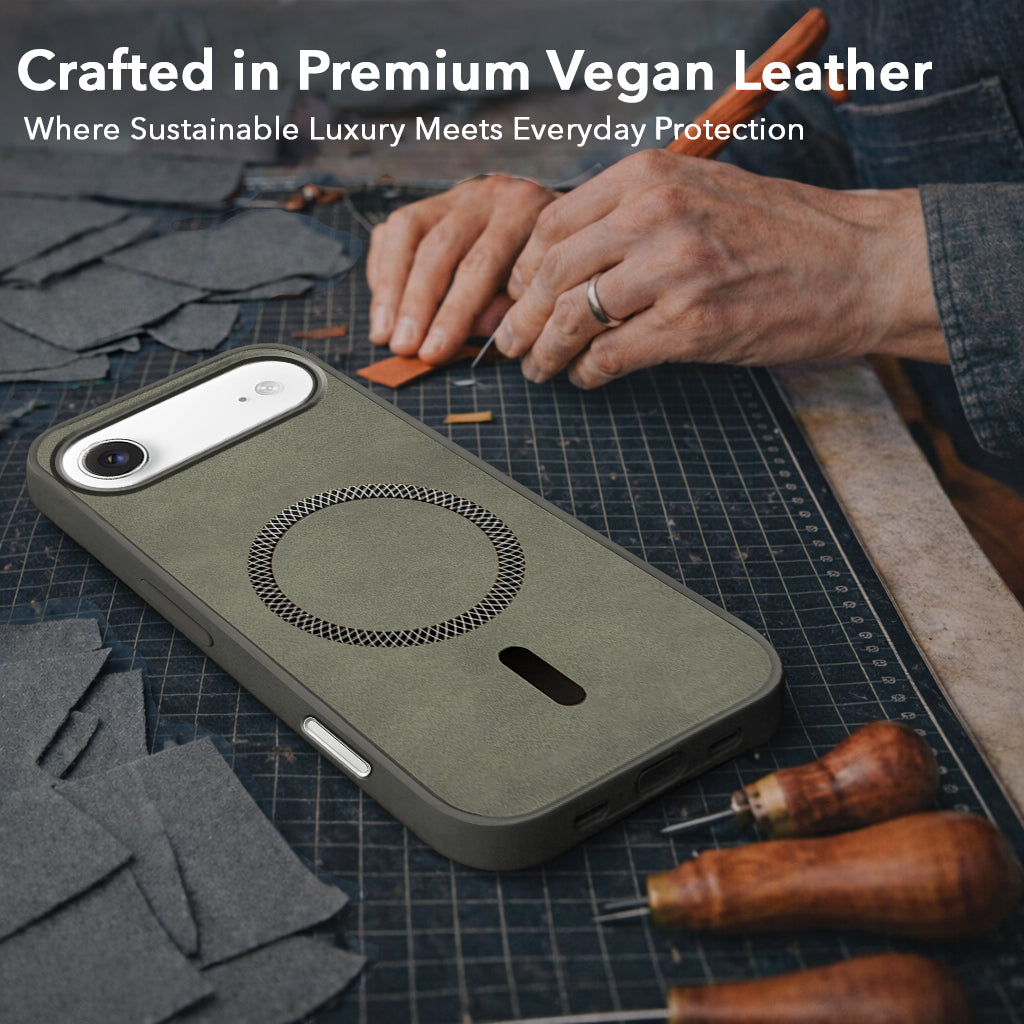 For Apple iPhone 17 Air Back Cover Case Leather Finish (MagSafe Compatible Wireless Charging | Soft Touch | Camera Bump Protection)