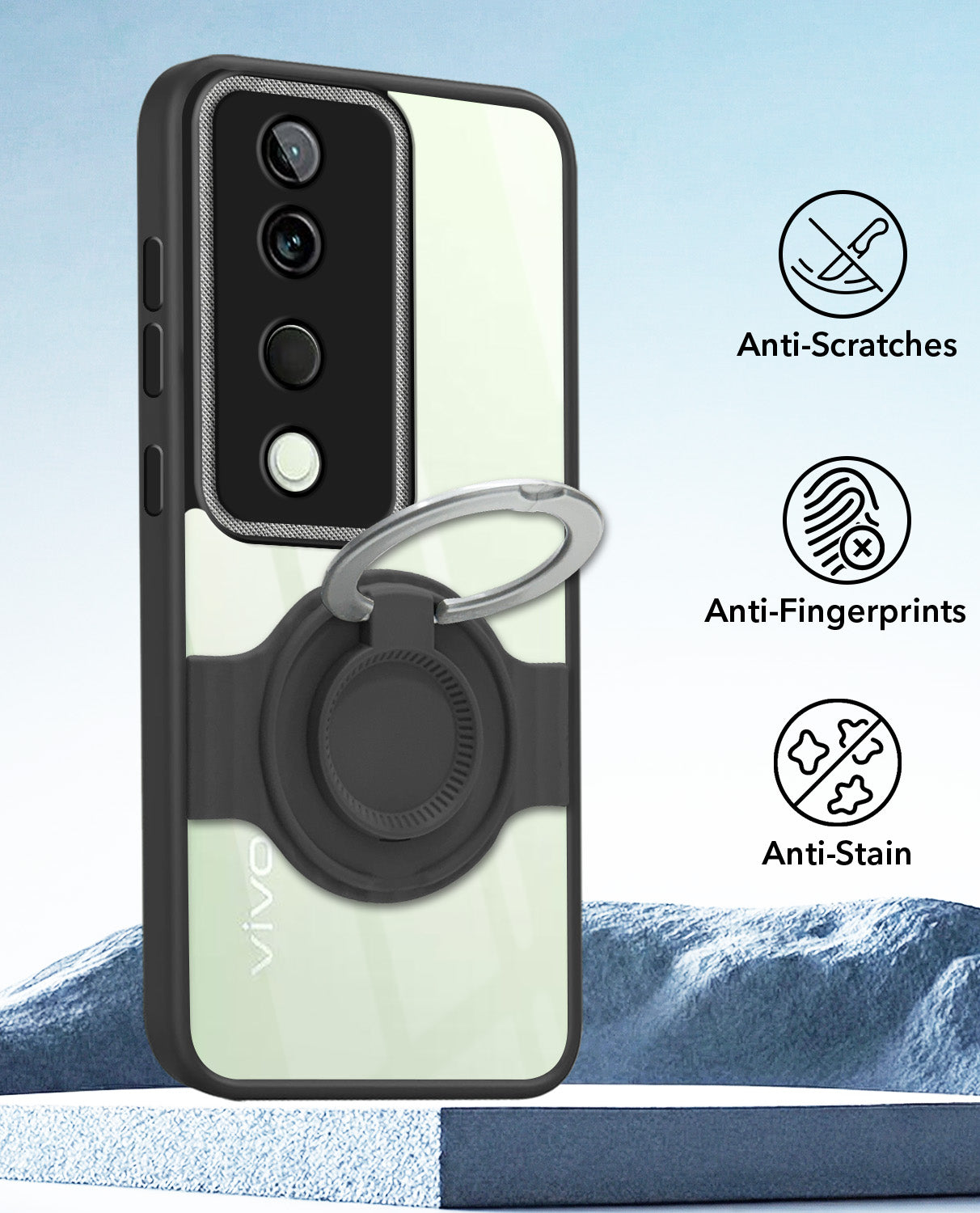 For Vivo T3 Ultra Back Cover Case with stand (Built-in Ring Holder Kickstand | Lifetime Anti Yellow | Camera Protection)