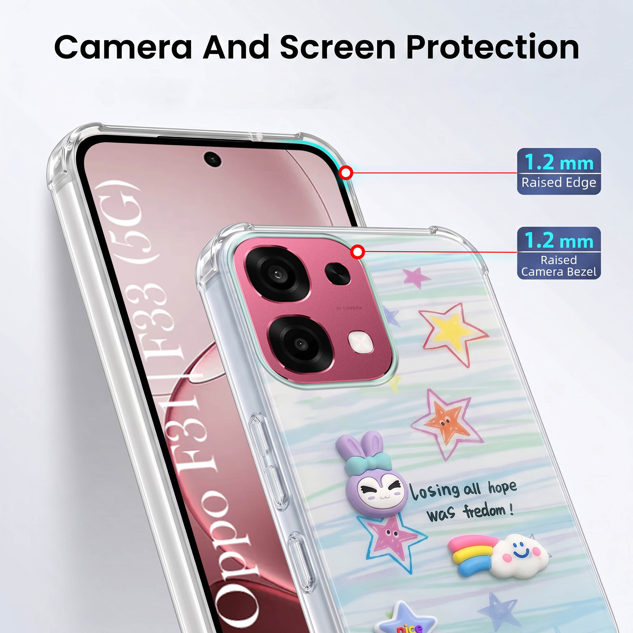For Oppo F31 5G | Oppo F33 5G Back Cover Case (3D Cute Cartoons | Hard Back Side Soft | Matte Premium Finish | HD Printing)