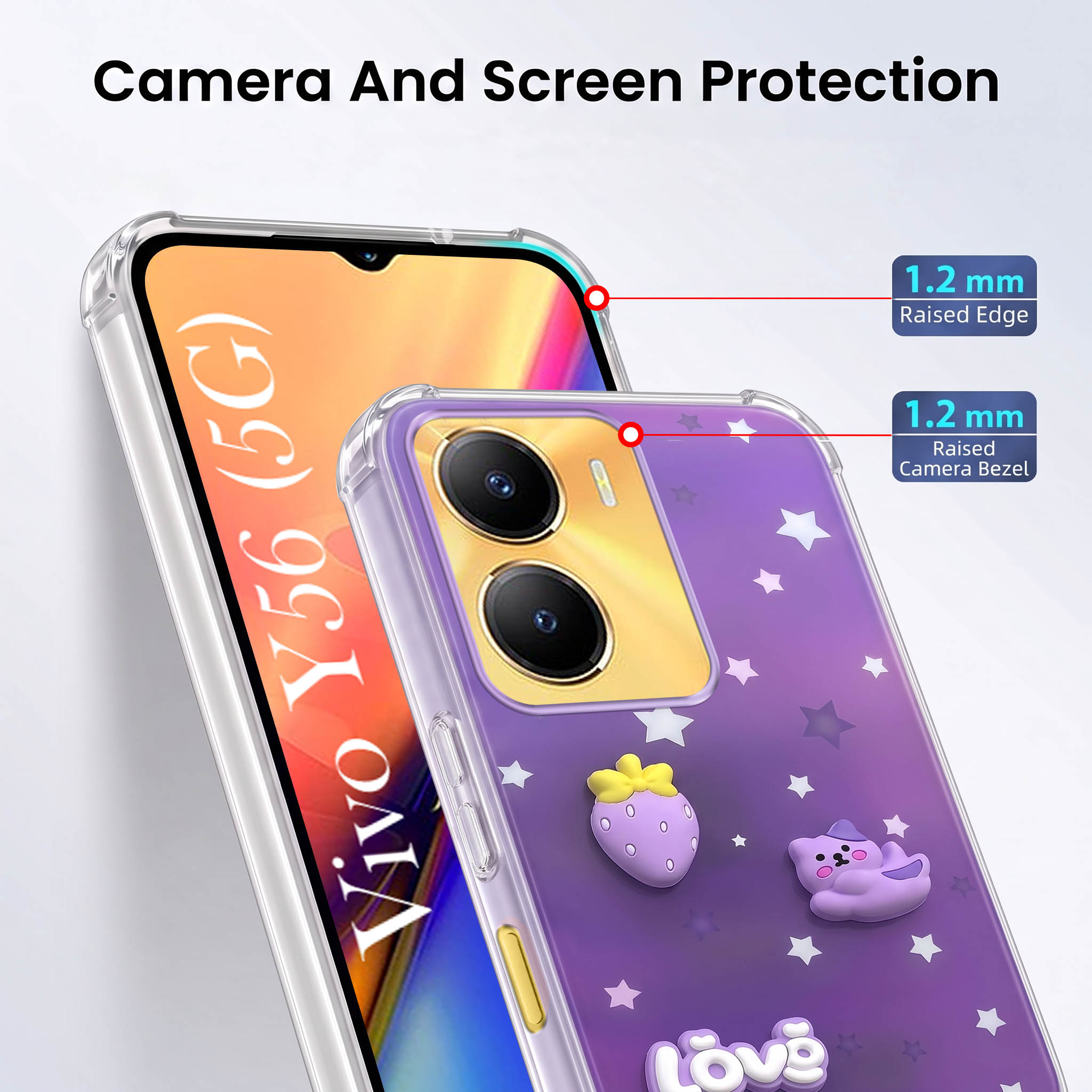 For Vivo Y56 5G Back Cover Case (3D Cute Cartoons | Hard Back Side Soft | Matte Premium Finish | HD Printing)