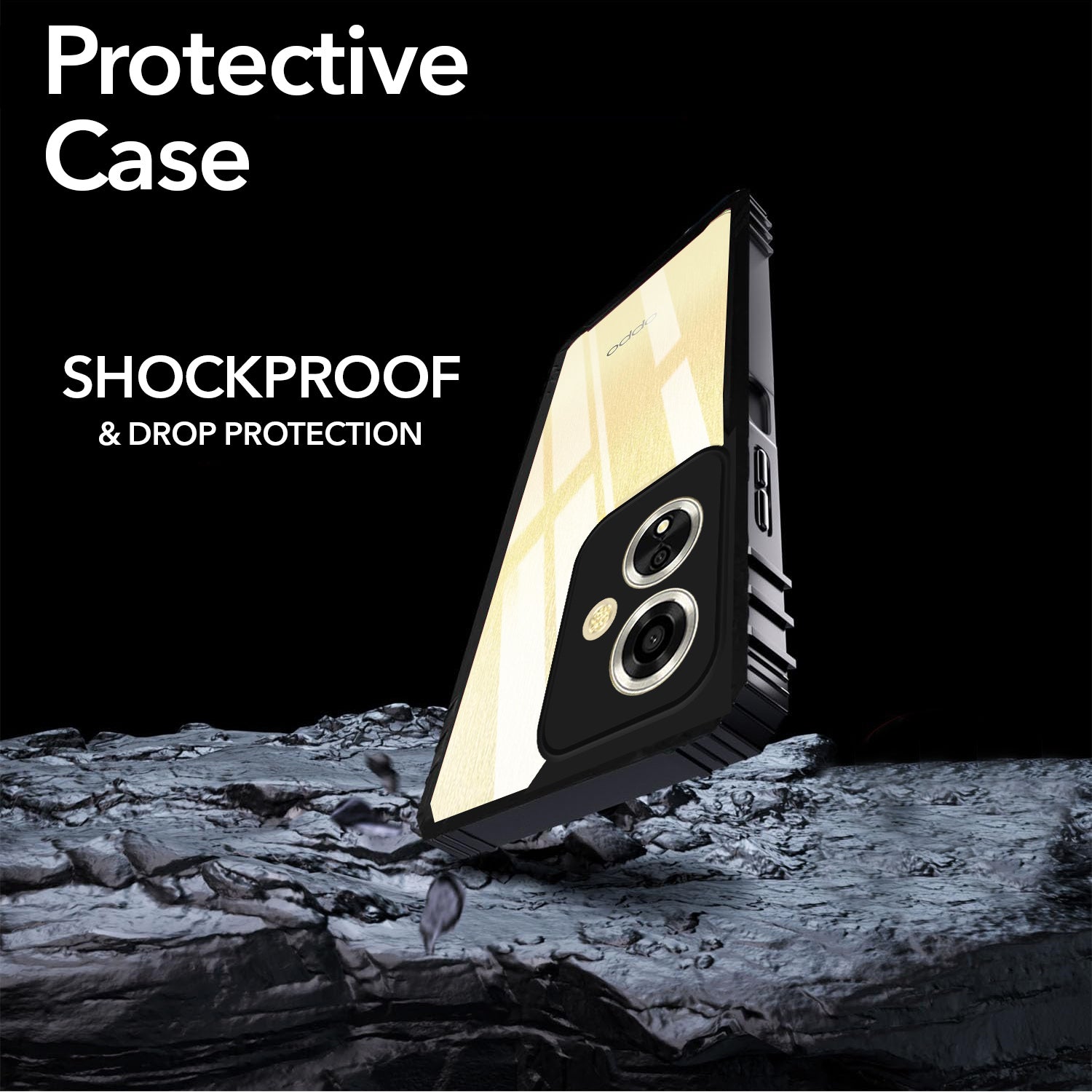 For Oppo A59 5G Back Cover Case (Ultimate Shockproof Bumpers | Anti Yellow | Rugged Armor | Hybrid PC | Black )