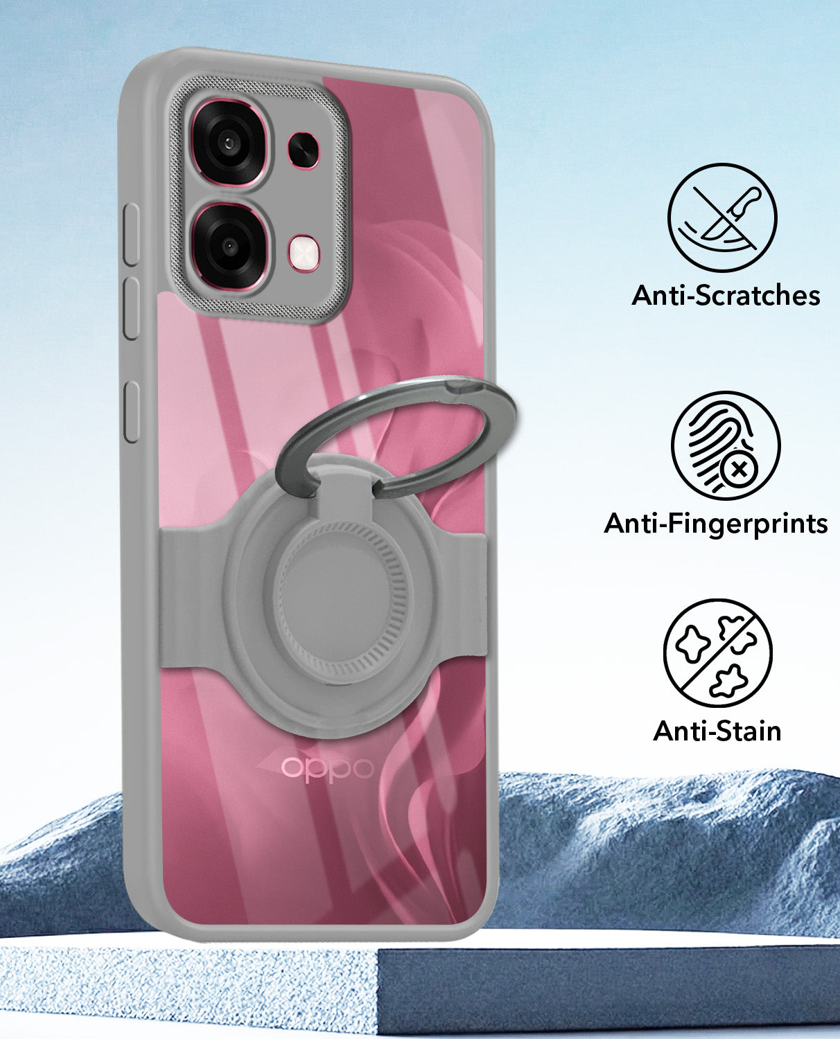 For Oppo F31 5G | Oppo F33 5G Back Cover Case with stand (Built-in Ring Holder Kickstand | Lifetime Anti Yellow | Camera Protection)