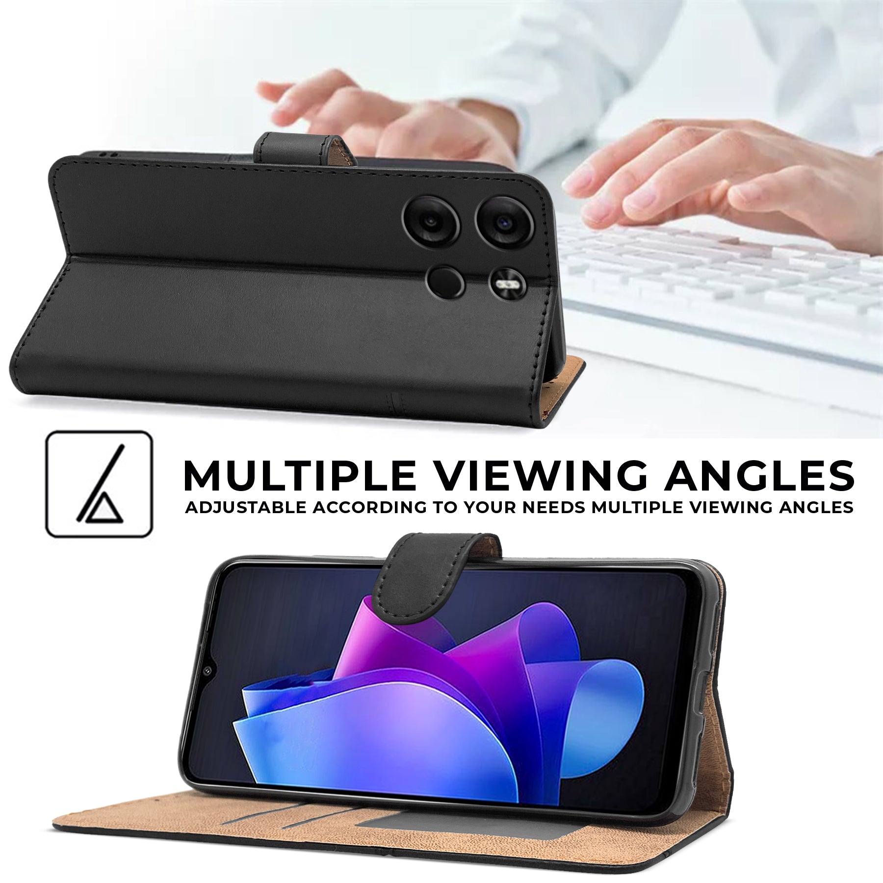 For Tecno Spark Go 2023 Flip Cover Case (Stitched Leather with Magnetic Closure)