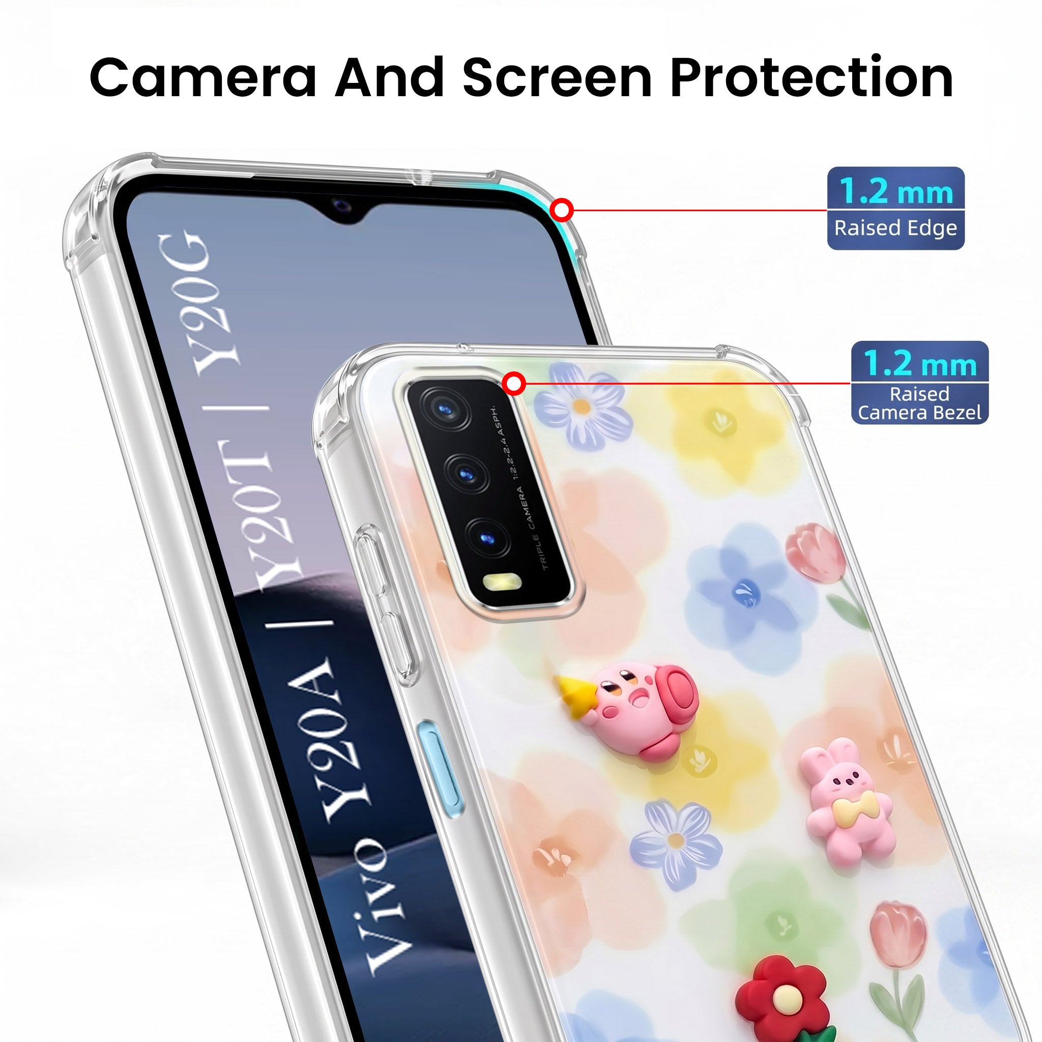 For Vivo Y20A | Y20T | Y20G Back Cover Case (3D Cute Cartoons | Hard Back Side Soft | Matte Premium Finish | HD Printing)