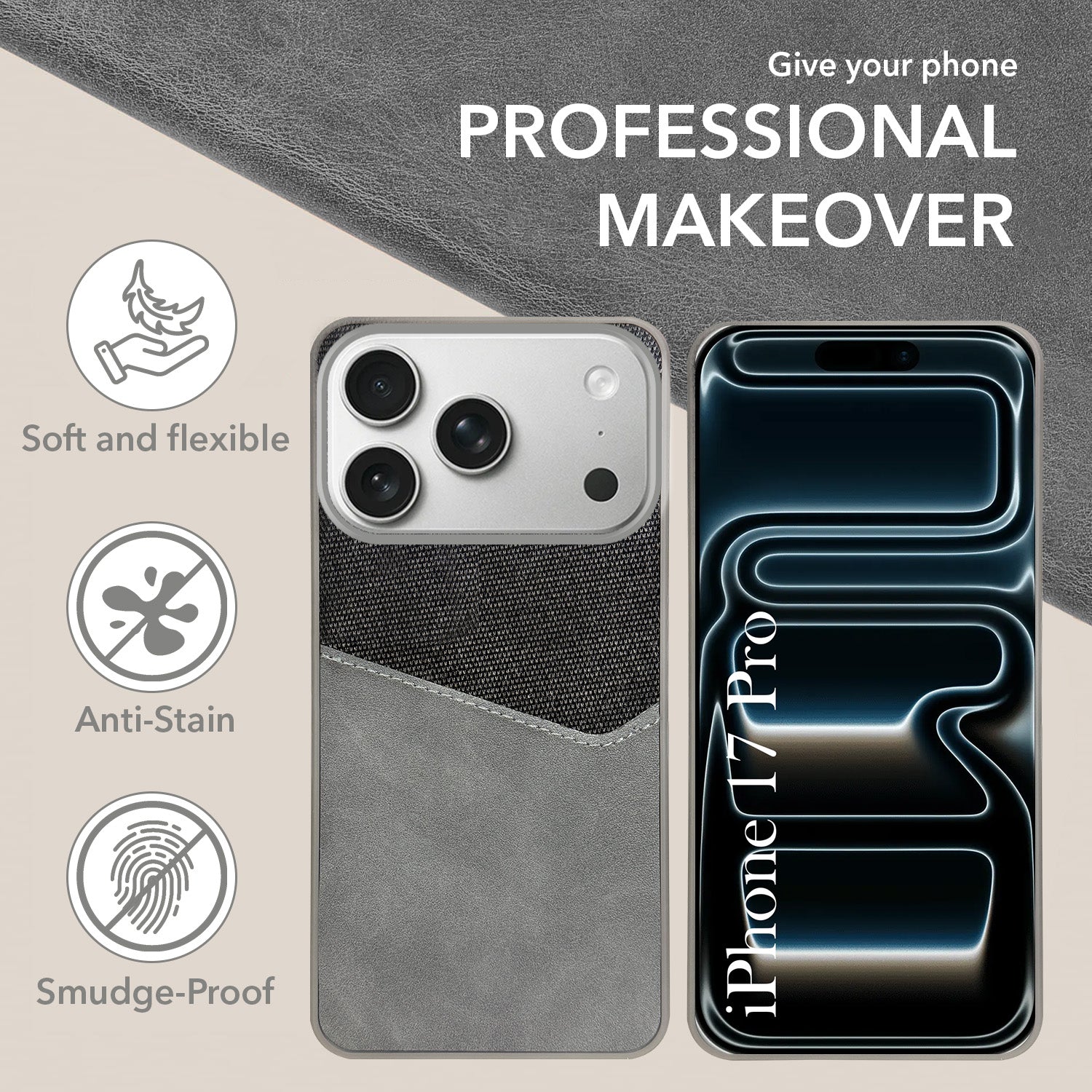 For Apple iPhone 17 Pro Back Cover Case (Dual PU Leather Stitch | Professional Minimalist | Soft and Flexible)