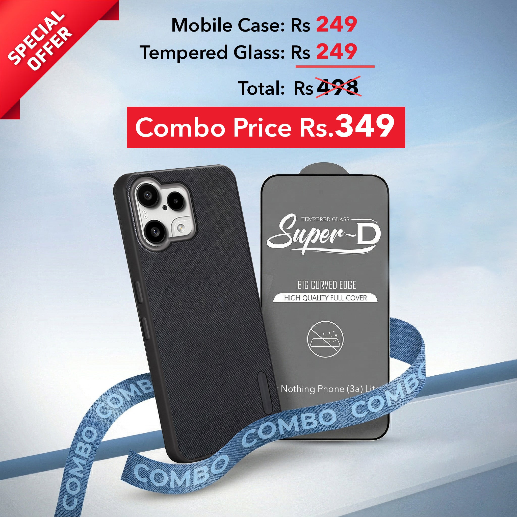 For Nothing Phone 3A Lite Combo (Textured Grip Design | Micro-Fiber Cloth Inside | Oleophobic Coating Screen Glass)