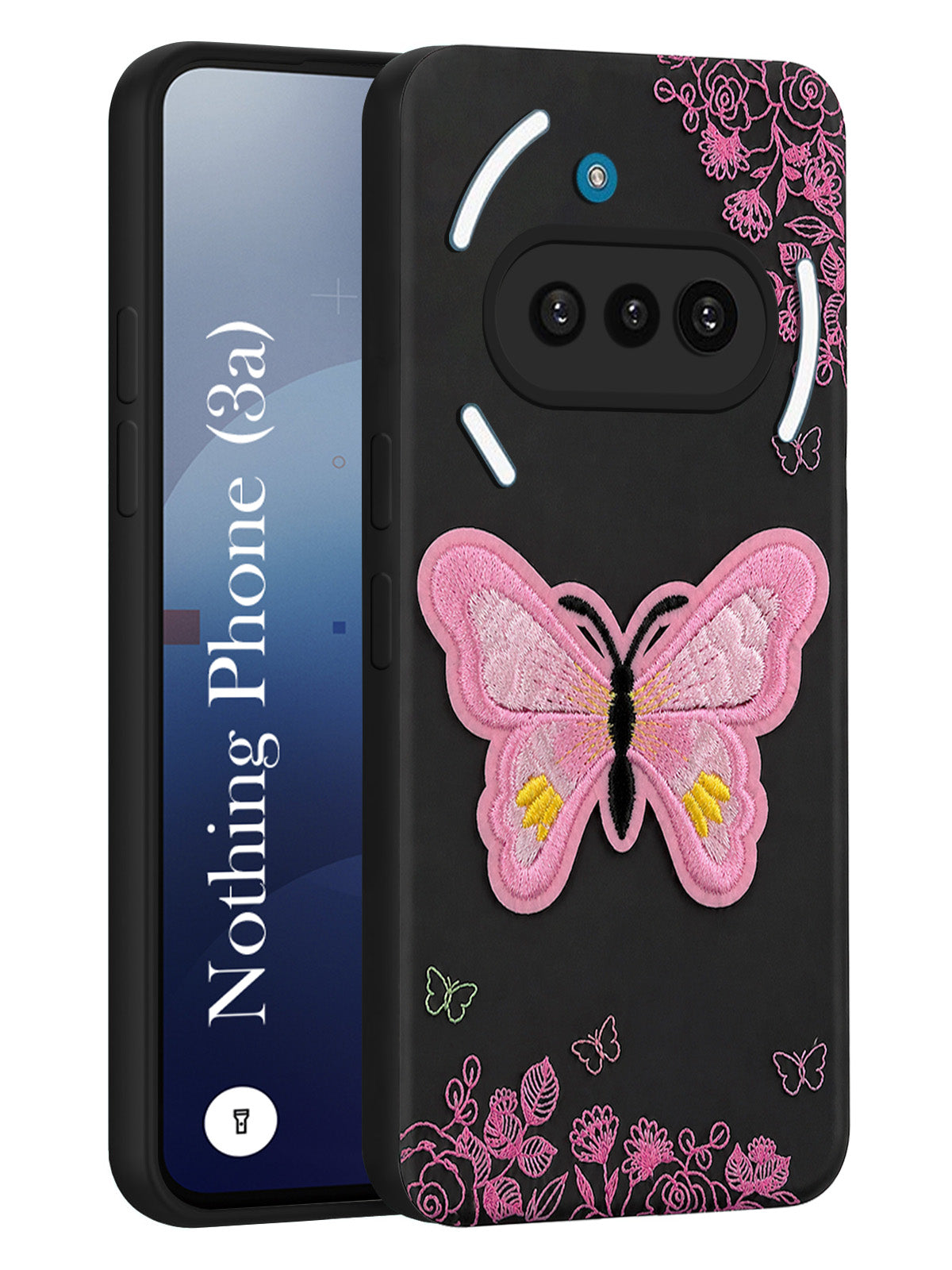 For Nothing Phone 3A Back Cover Case (Soft Butterfly Embroidery | Women Teen Girls | Camera Protection| Matte Silicone)