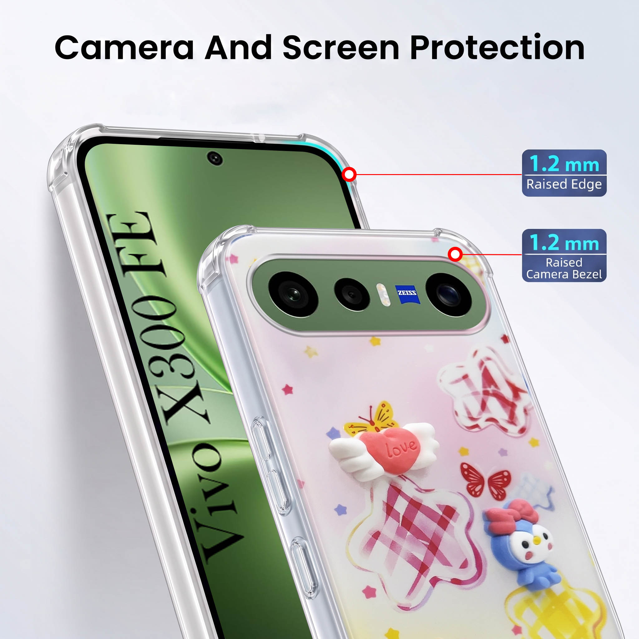 For Vivo X300 FE Back Cover Case (3D Cute Cartoons | Hard Back Side Soft | Matte Premium Finish | HD Printing)