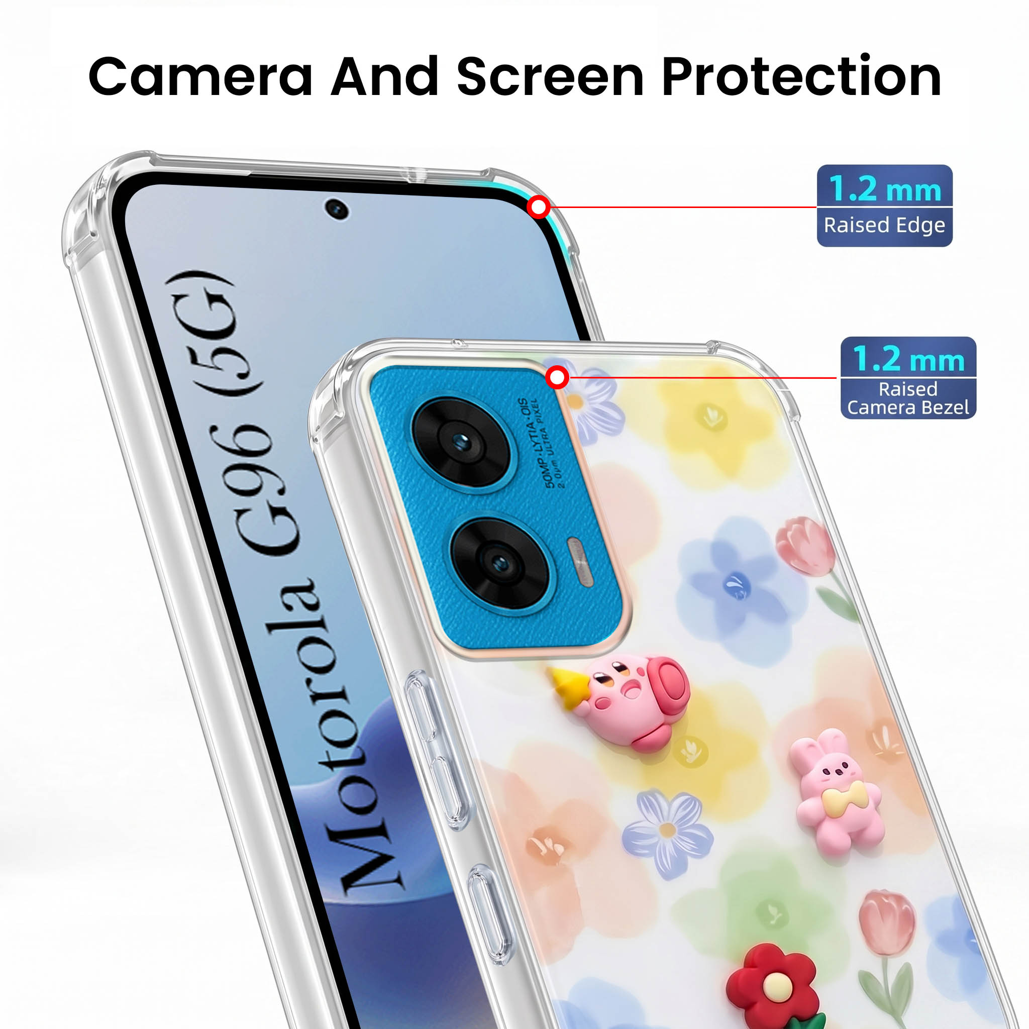 For Motorola Moto G96 Back Cover Case (3D Cute Cartoons | Hard Back Side Soft | Matte Premium Finish | HD Printing)