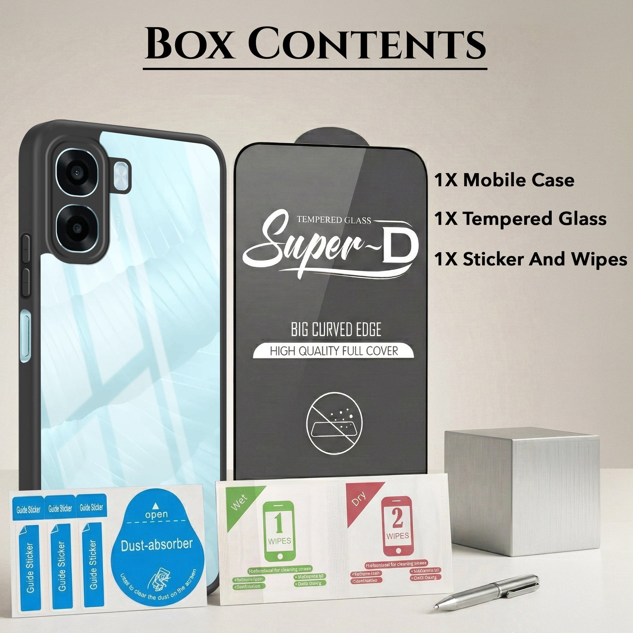 For Oppo K14x 5G Combo with Back Cover and 9H Tempered Glass (Lifetime Anti-Yellow | Crystal Clear Shockproof | Oleophobic Coating Screen Glass)