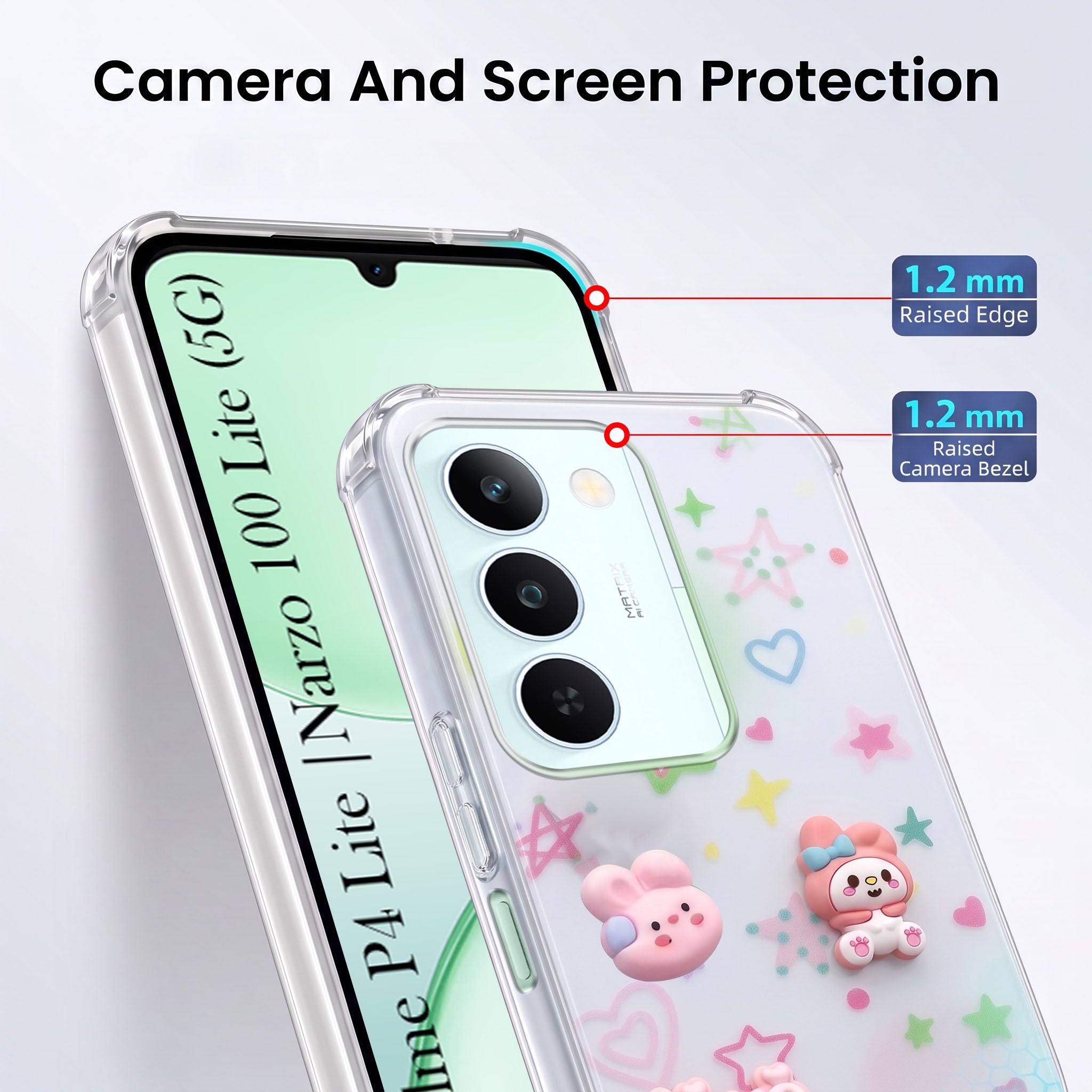 For Realme P4 Lite 5G | Realme Narzo 100 Lite 5G Back Cover Case (3D Cute Cartoons | Hard Back Side Soft | Matte Premium Finish | HD Printing)