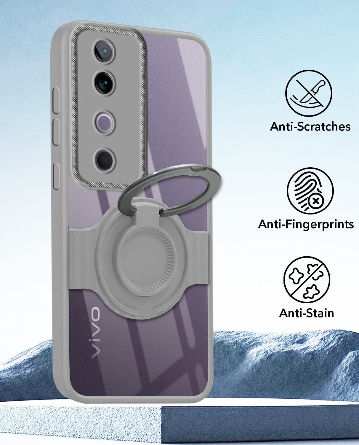 For Vivo V40 | Vivo V40 Pro 5G Back Cover Case with stand (Built-in Ring Holder Kickstand | Lifetime Anti Yellow | Camera Protection)