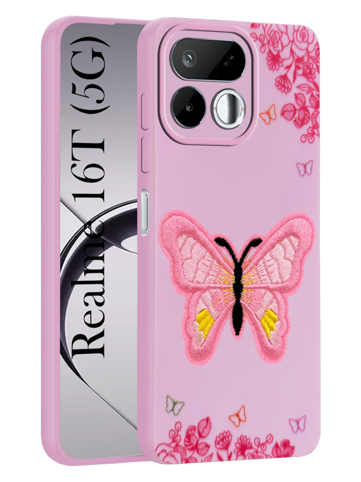 For Realme 16T 5G Back Cover Case (Soft Butterfly Embroidery | Women Teen Girls | Camera Protection| Matte Silicone)