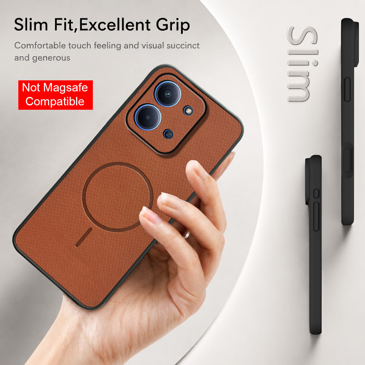 For Redmi 15C Back Cover Case PU Leather (Texture Grip Design | Professional Minimalist | Camera Protection | Soft and Flexible)