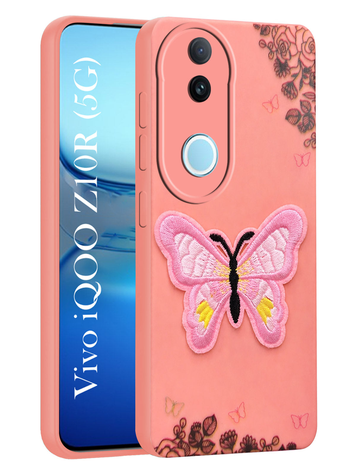 For Vivo iQOO Z10R Back Cover Case (Soft Butterfly Embroidery | Women Teen Girls | Camera Protection| Matte Silicone)