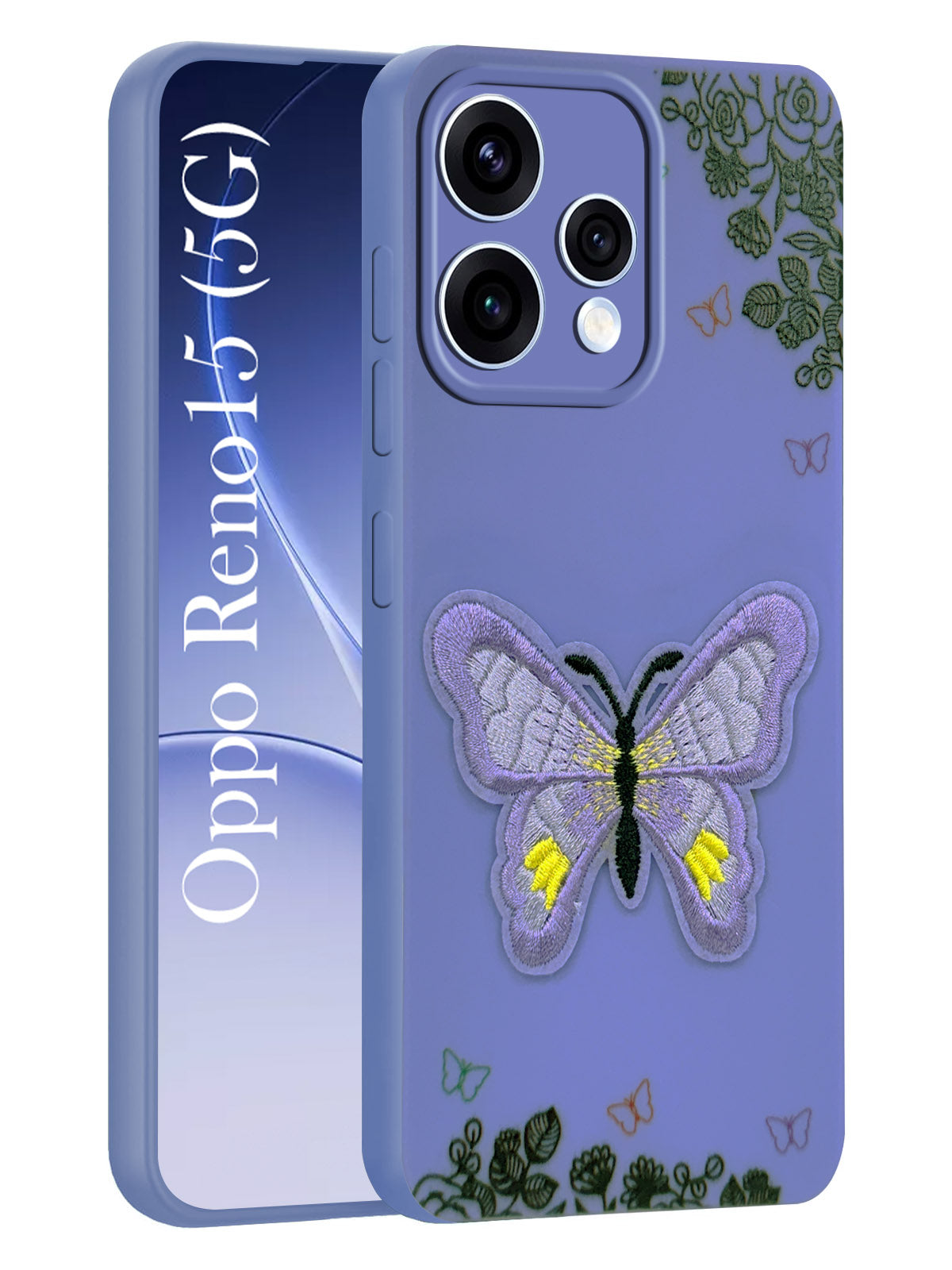 For Oppo Reno15 5G | Oppo Reno 15 5G Back Cover Case (Soft Butterfly Embroidery | Women Teen Girls | Camera Protection| Matte Silicone)