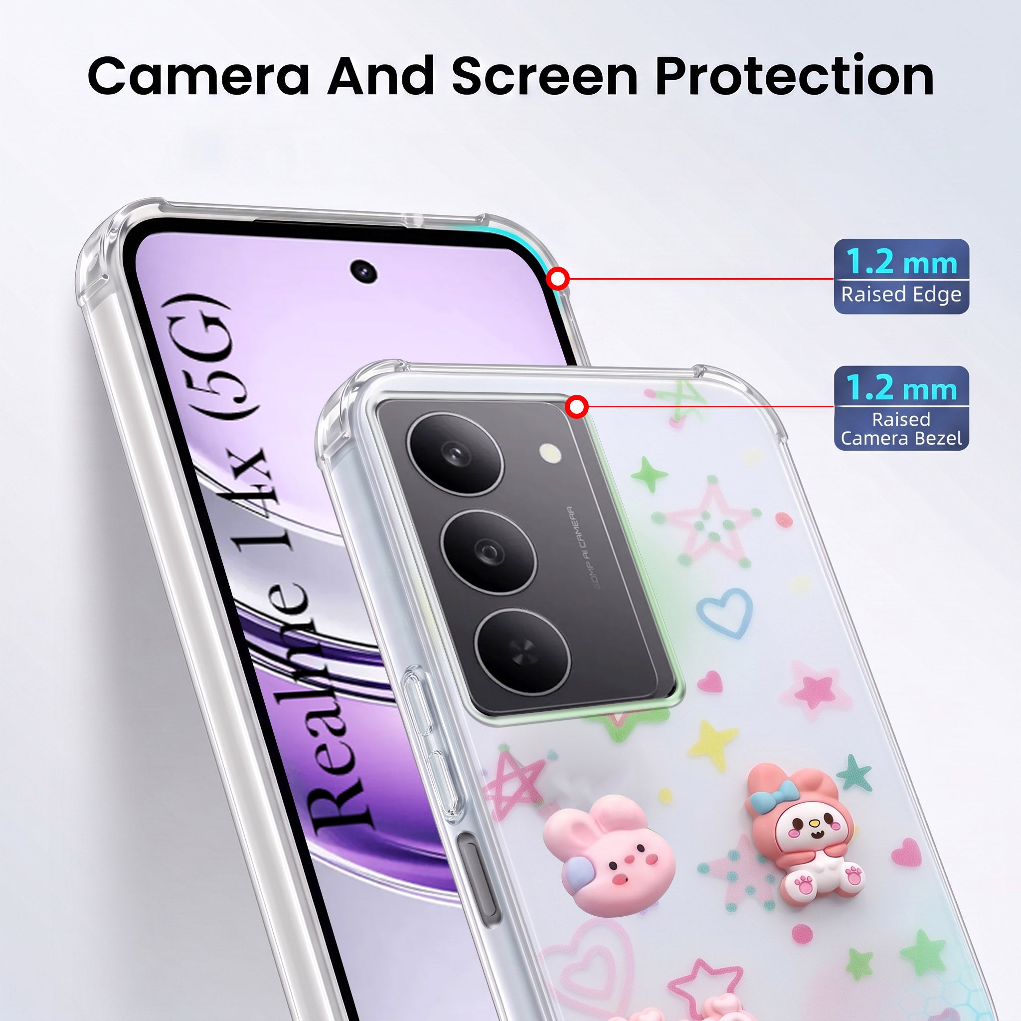 For Realme 14X Back Cover Case (3D Cute Cartoons | Hard Back Side Soft | Matte Premium Finish | HD Printing)