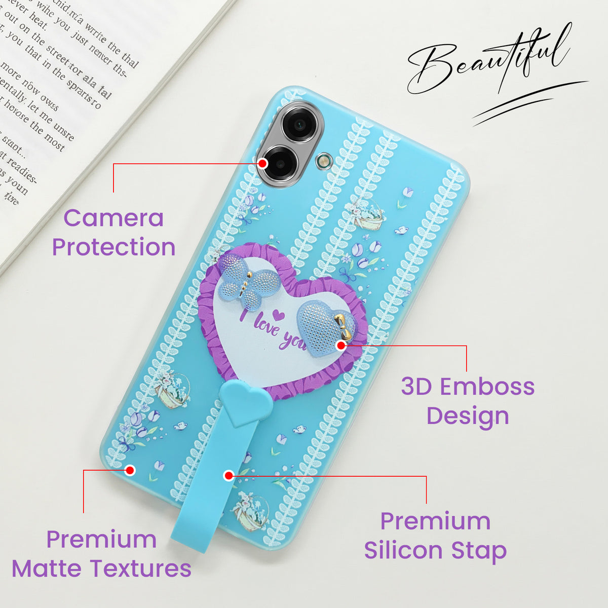 For Oppo A3X (4G/5G) | Oppo A3 5G Back Cover Case (3D Cute Heart Strap Holder | Camera Protection | Designer Girls Print)