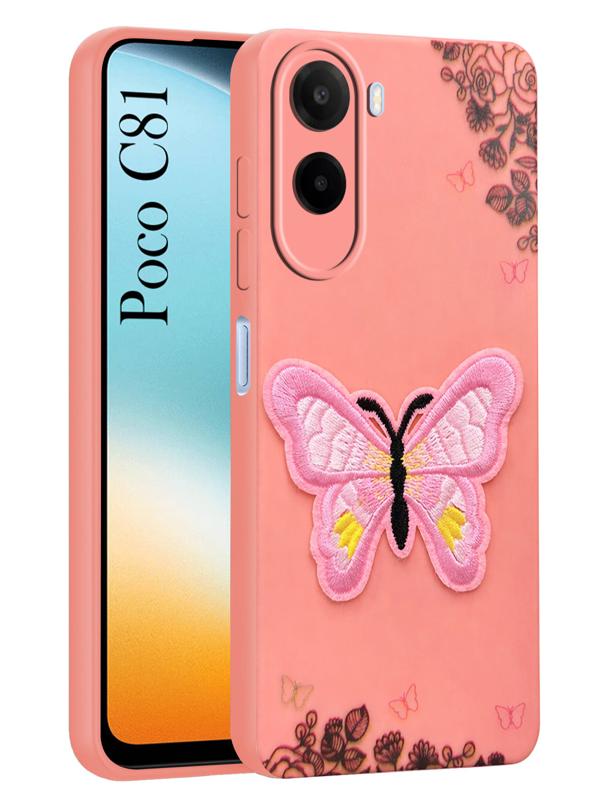 For Poco C81 5G Back Cover Case (Soft Butterfly Embroidery | Women Teen Girls | Camera Protection| Matte Silicone)