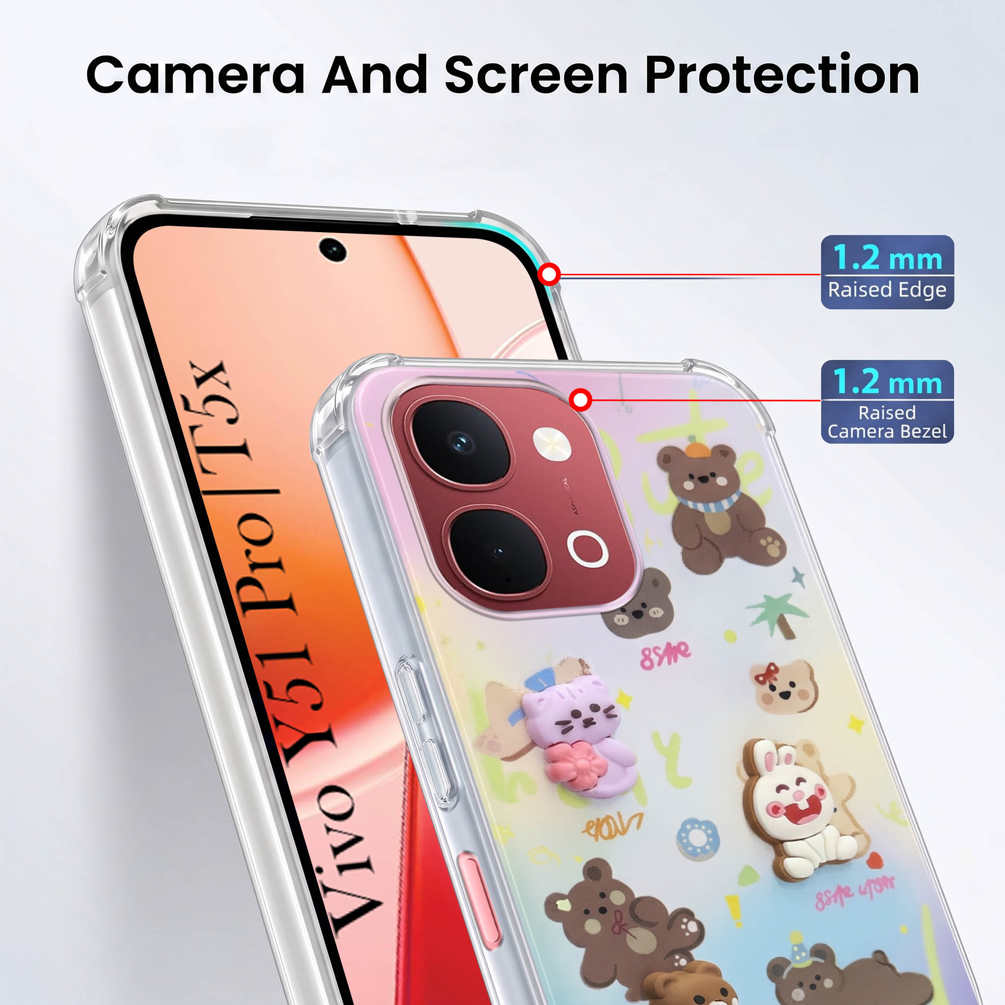 For Vivo Y51 Pro 5G | Vivo T5x Back Cover Case (3D Cute Cartoons | Hard Back Side Soft | Matte Premium Finish | HD Printing)