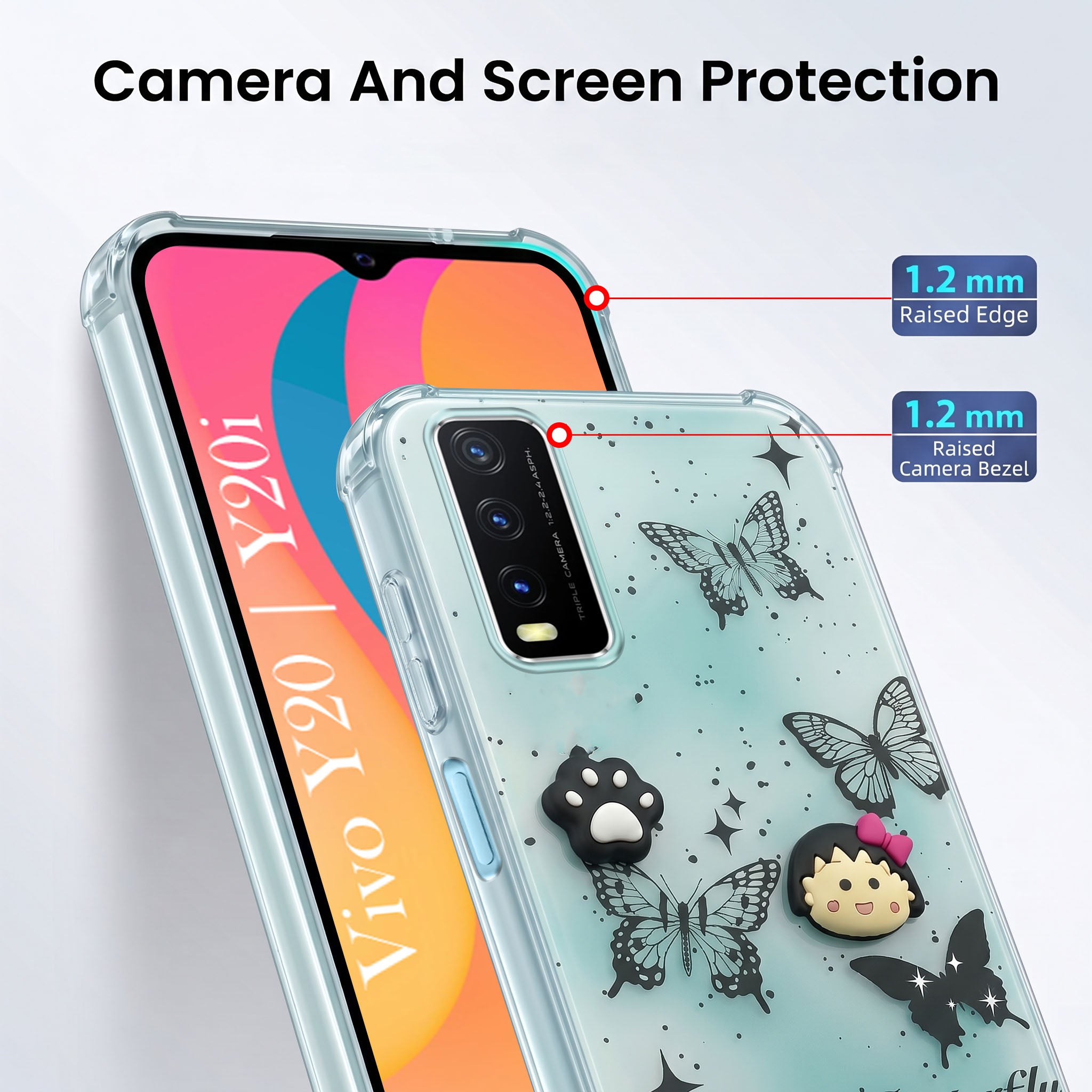 For Vivo Y20 | Y20i Back Cover Case (3D Cute Cartoons | Hard Back Side Soft | Matte Premium Finish | HD Printing)