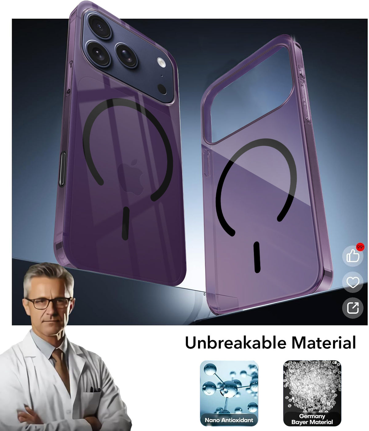 For iPhone 17 Pro Back Cover Case Crystal Anti Yellow (MagSafe Wireless Charging Support |Camera Protection Bump)