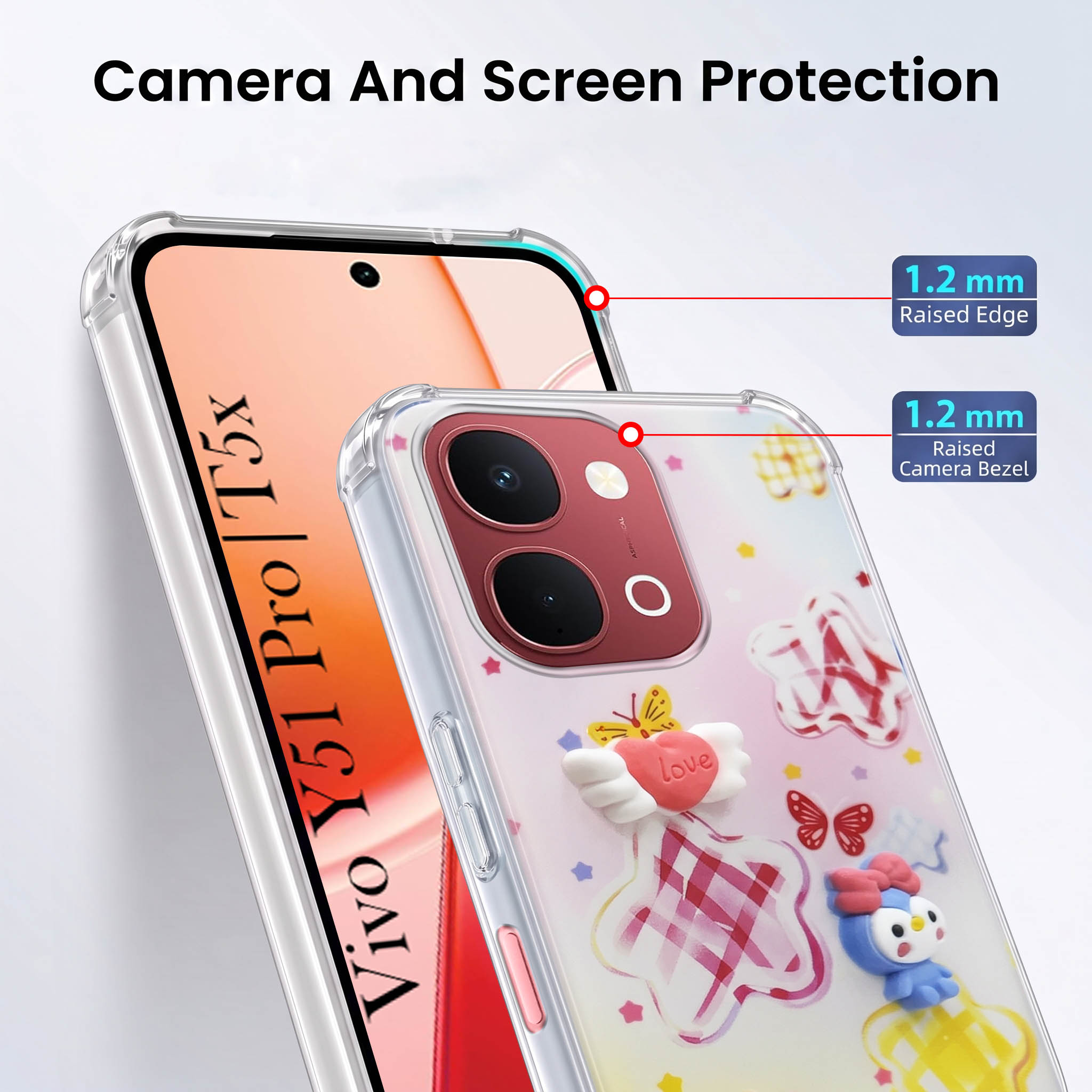 For Vivo Y51 Pro 5G | Vivo T5x Back Cover Case (3D Cute Cartoons | Hard Back Side Soft | Matte Premium Finish | HD Printing)