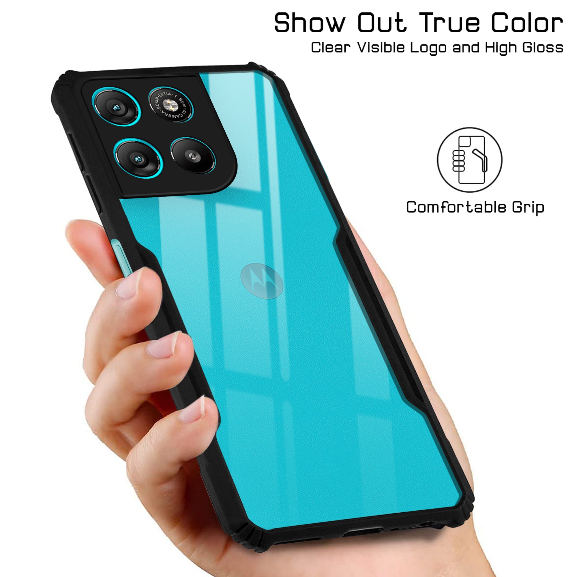 For Motorola Moto G67 Power | G57 Power Back Cover Case Hybrid (Shockproof with Polycarbonate Clear Panel | Professional Black)