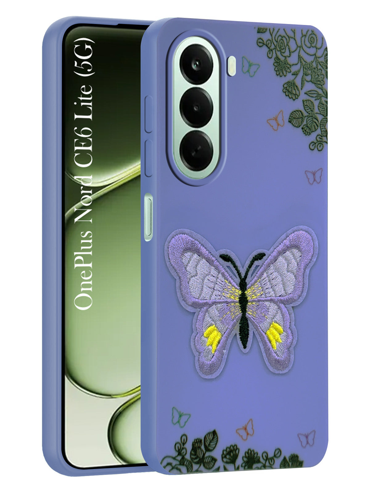 For OnePlus Nord CE 6 Lite Back Cover Case (Soft Butterfly Embroidery | Women Teen Girls | Camera Protection| Matte Silicone)