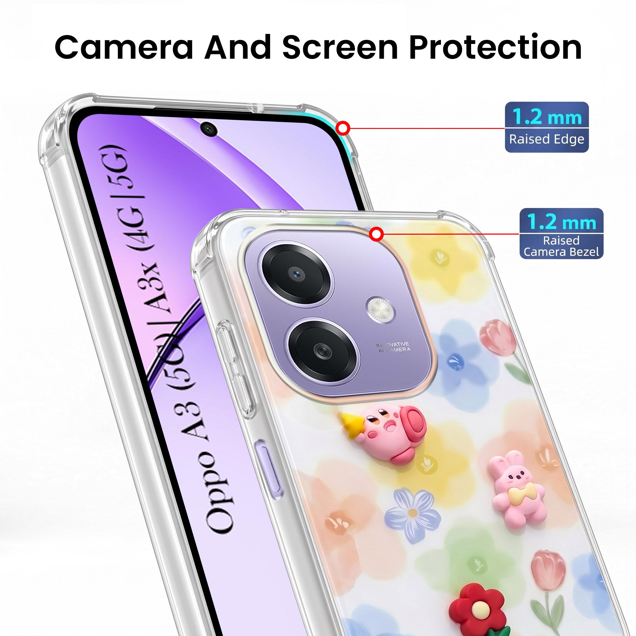 For Oppo A3X (4G/5G) | Oppo A3 5G Back Cover Case (3D Cute Cartoons | Hard Back Side Soft | Matte Premium Finish | HD Printing)